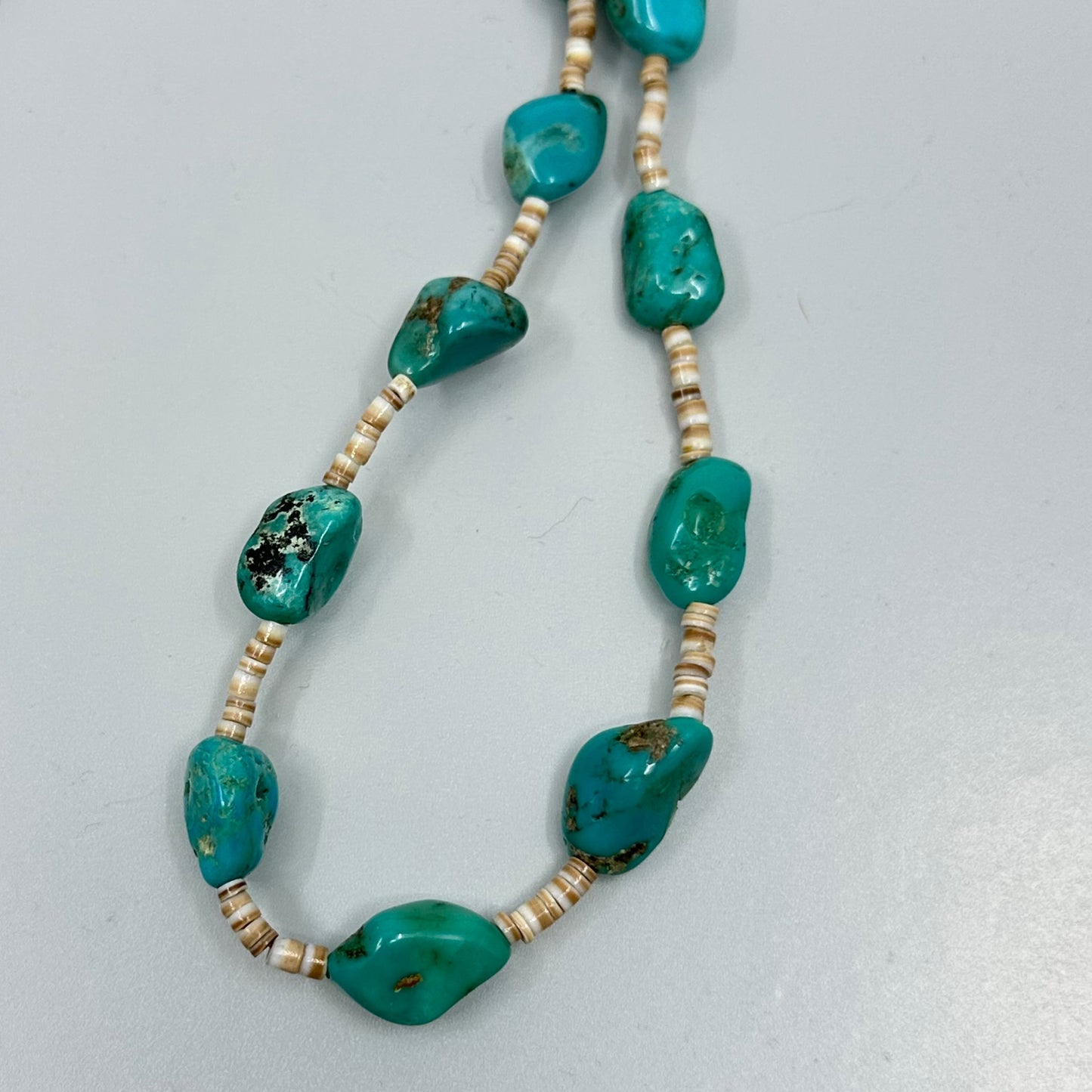 Navajo sterling silver turquoise & heishi shell bead necklace - GM1064