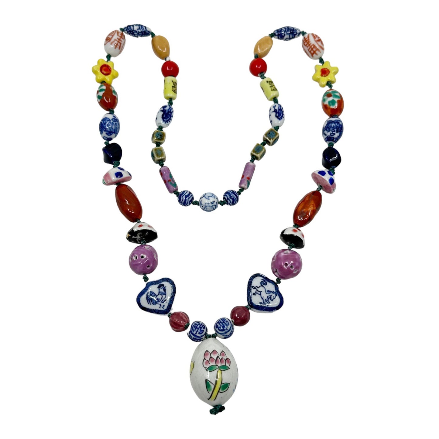 Vintage Chinese Hand painted porcelain bead necklace - GM1067