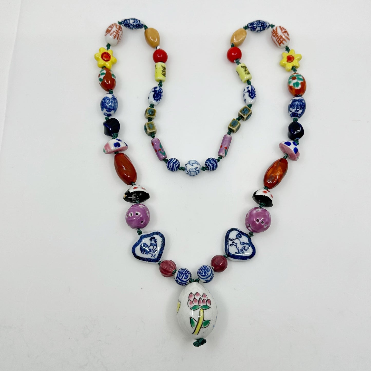 Vintage Chinese Hand painted porcelain bead necklace - GM1067