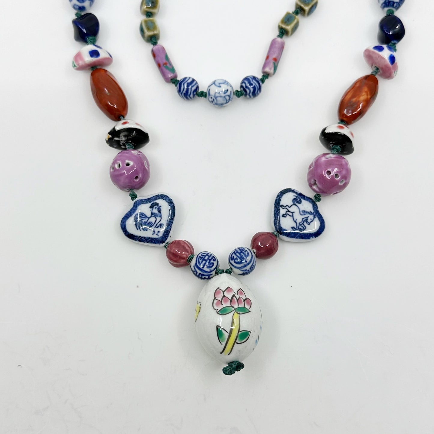 Vintage Chinese Hand painted porcelain bead necklace - GM1067