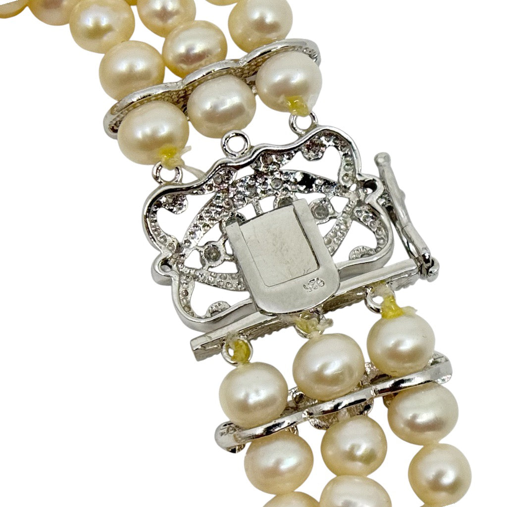 Sterling silver freshwater pearl & cubic zirconia bracelet - GM1069