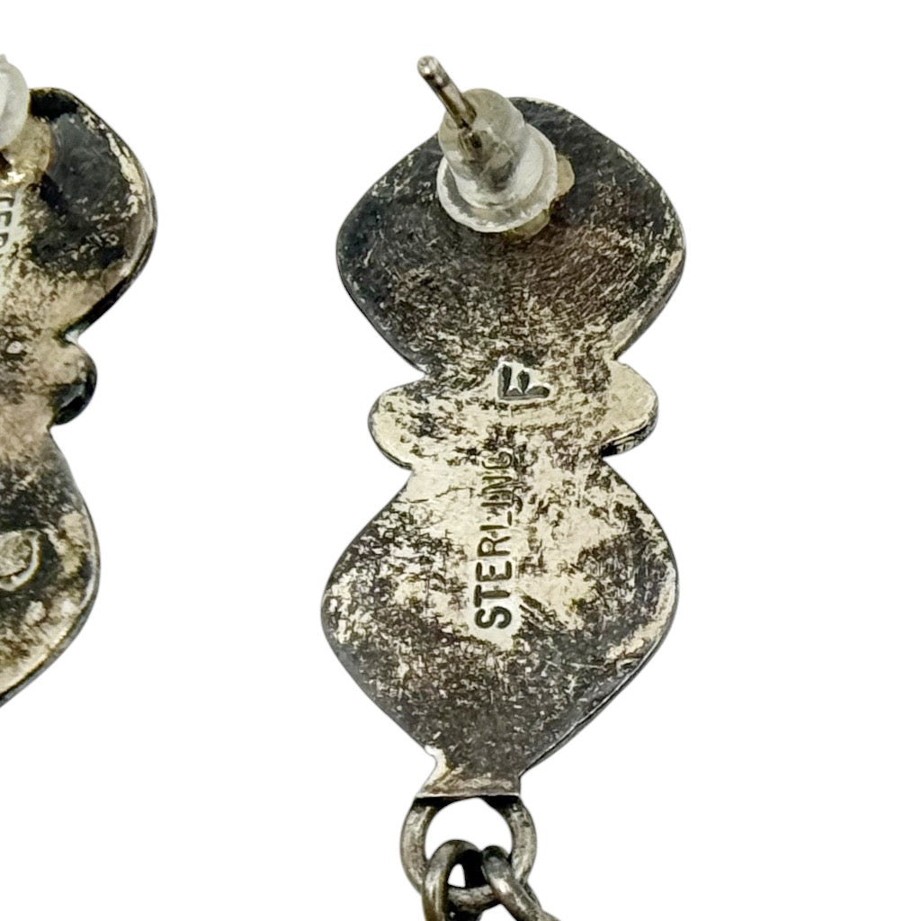 Navajo Fannie Platero sterling silver spiny oyster drop earrings - GM1070