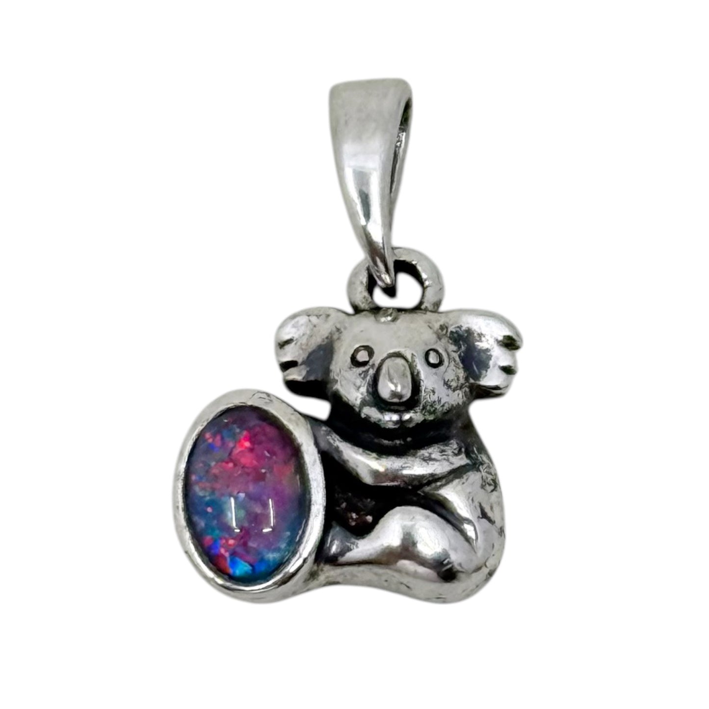 sterling silver black opal koala pendant - GM1075