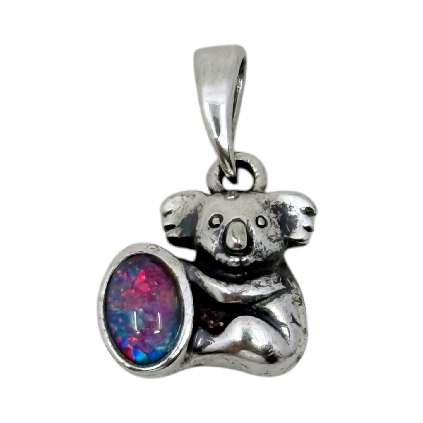 sterling silver black opal koala pendant - GM1075