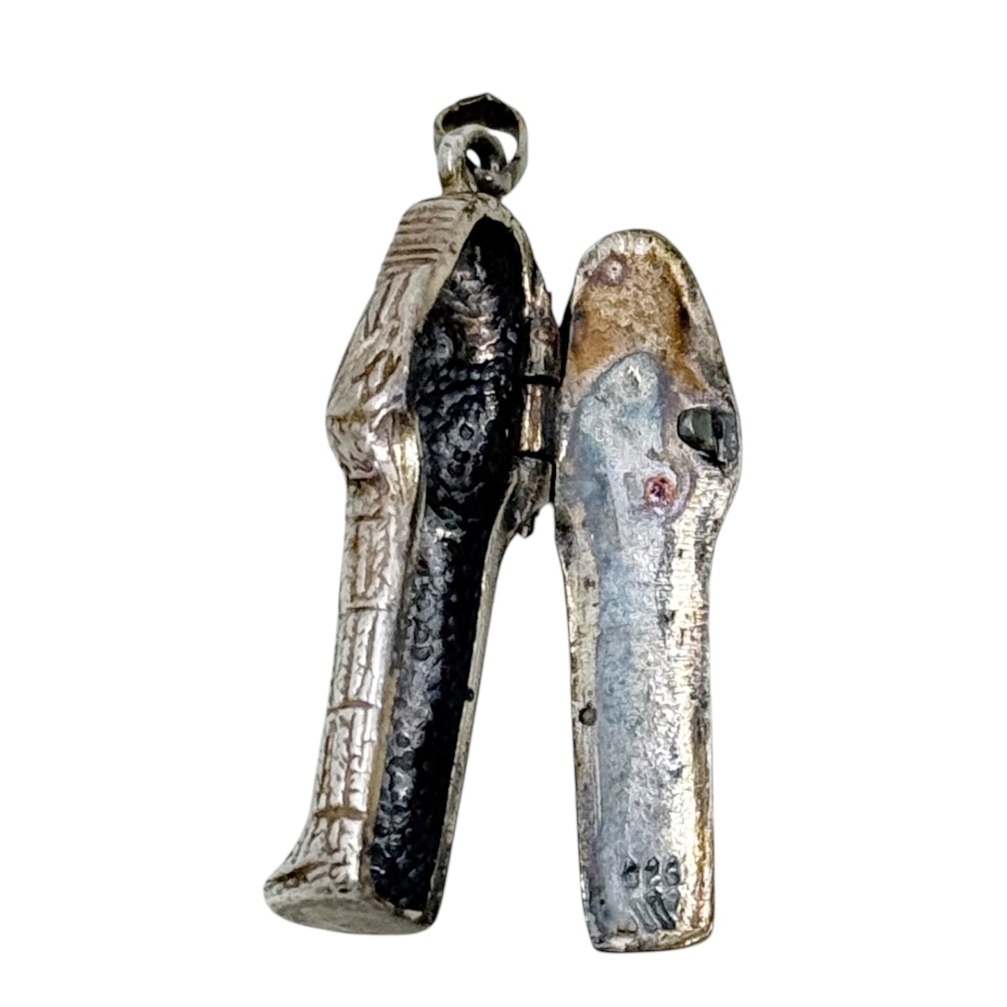 Vintage Sterling Silver Egyptian Sarcophagus locket charm pendant - GM1078