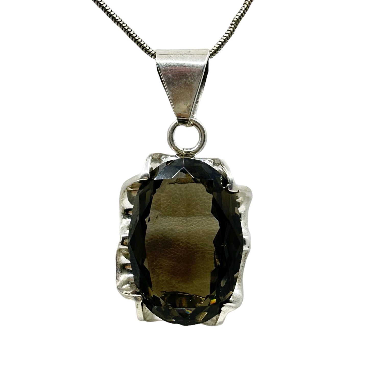 Oversized Mexican sterling silver smoky Quartz pendant - GM1079