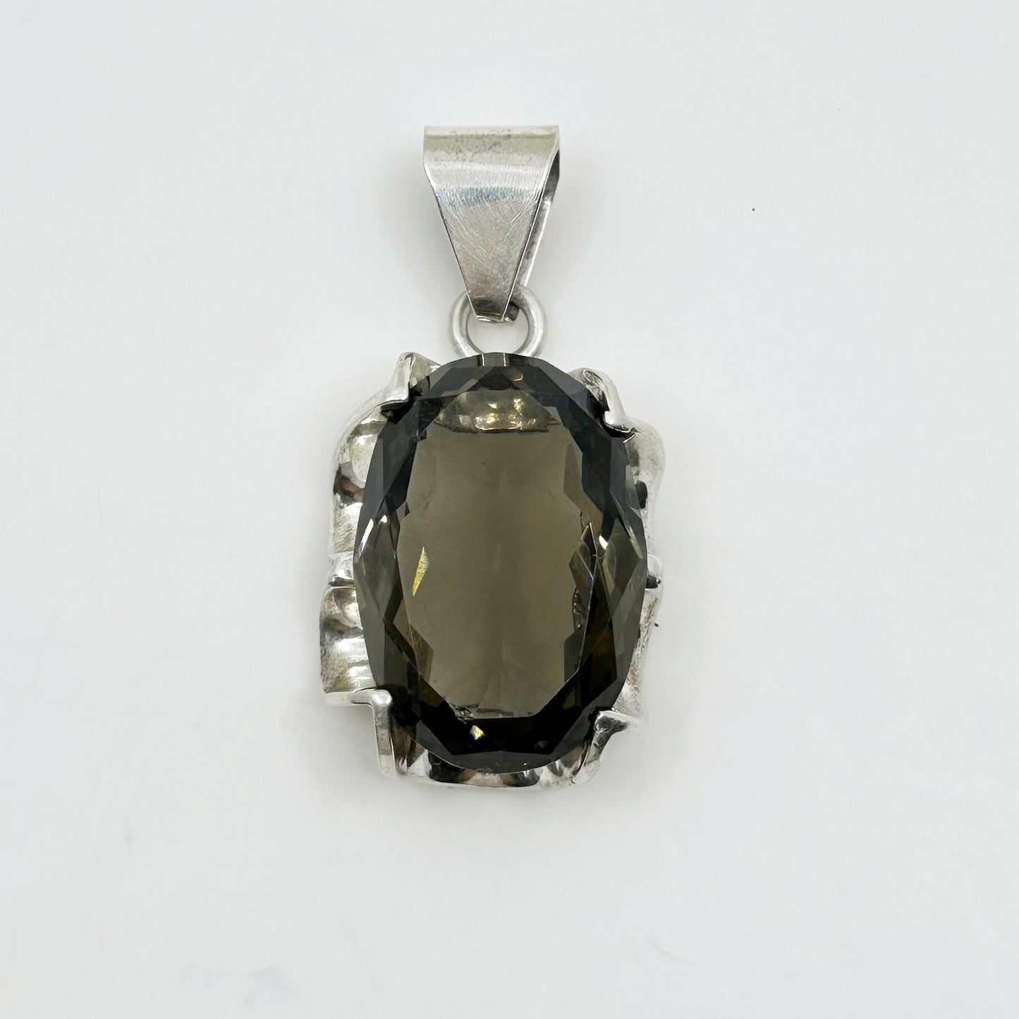 Oversized Mexican sterling silver smoky Quartz pendant - GM1079