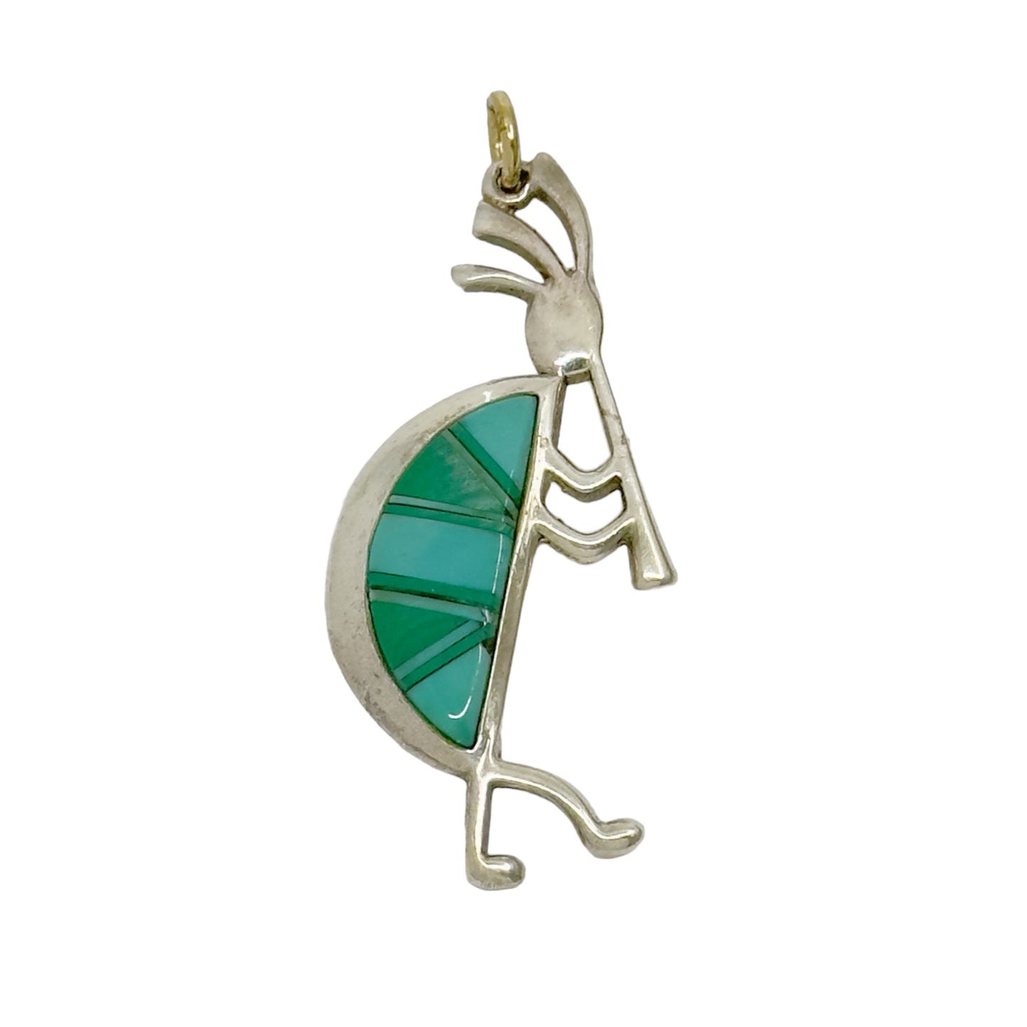 Navajo Sunburst Handcrafts Inc Teme sterling silver Turquoise Kokopelli pendant - GM1081
