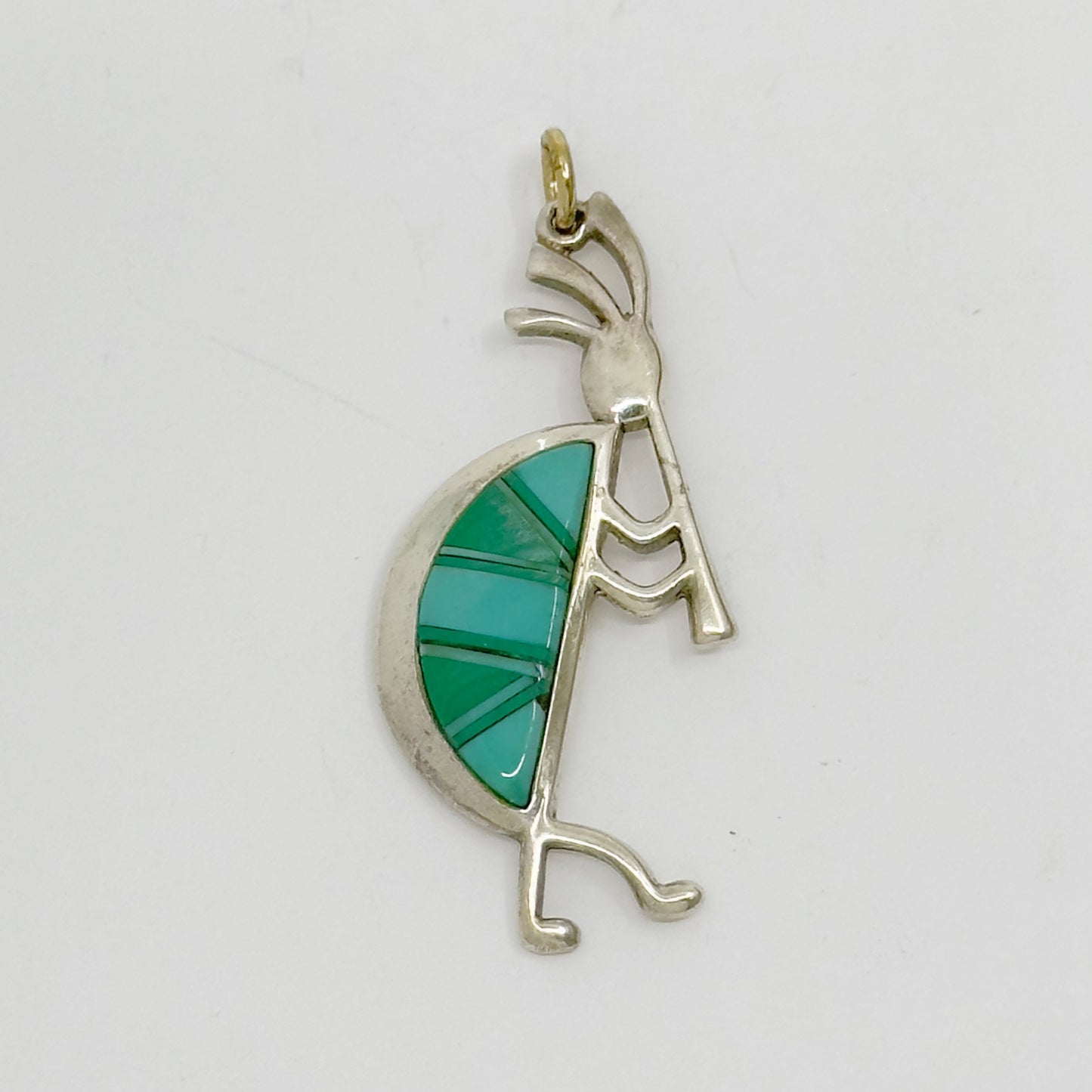 Navajo Sunburst Handcrafts Inc Teme sterling silver Turquoise Kokopelli pendant - GM1081
