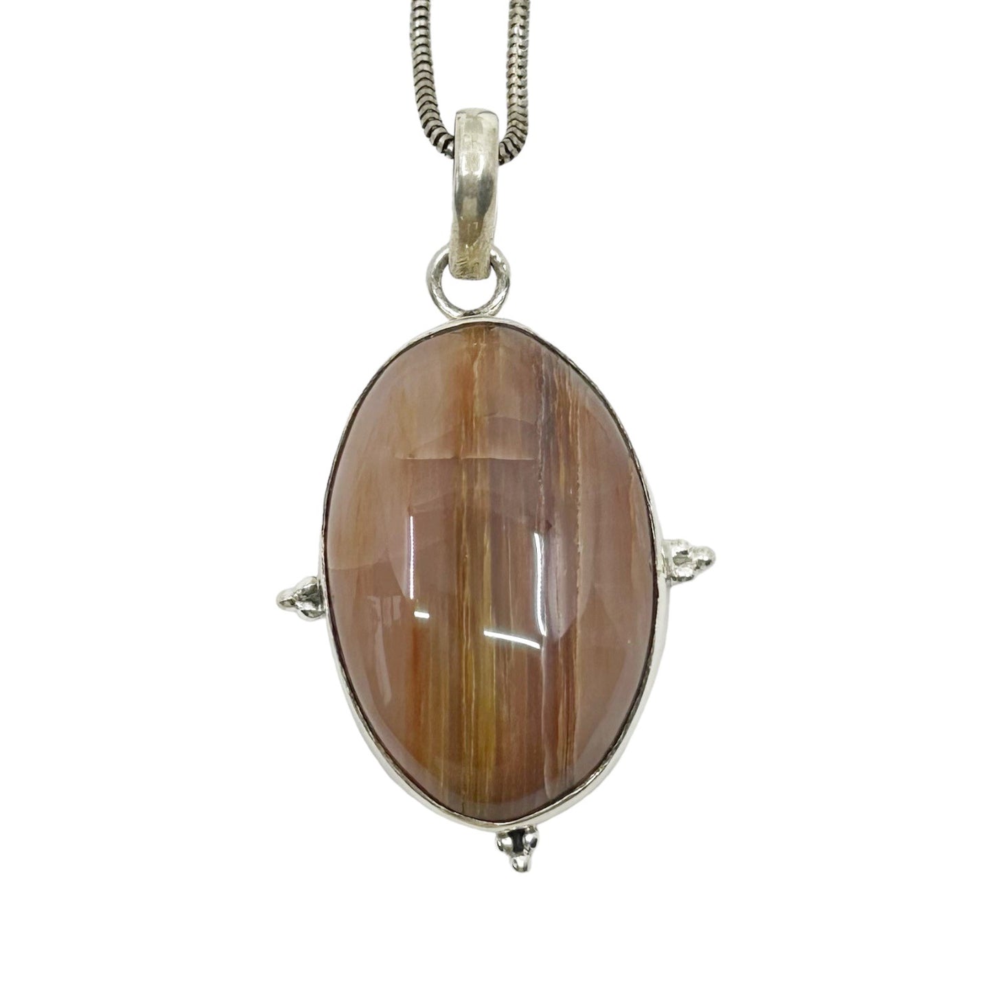 Sterling silver Petrified wood cabochon pendant - GM1082