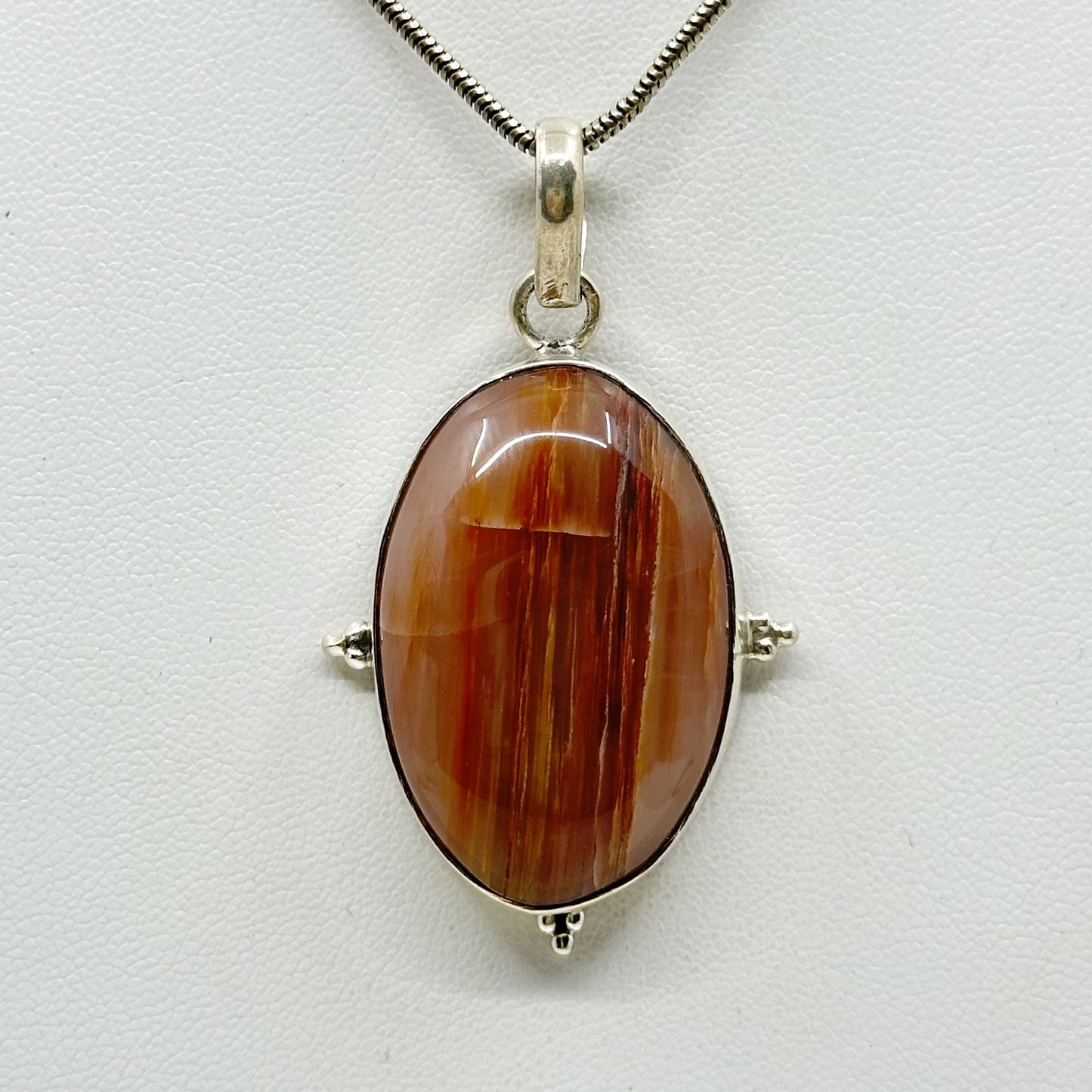 Sterling silver Petrified wood cabochon pendant - GM1082
