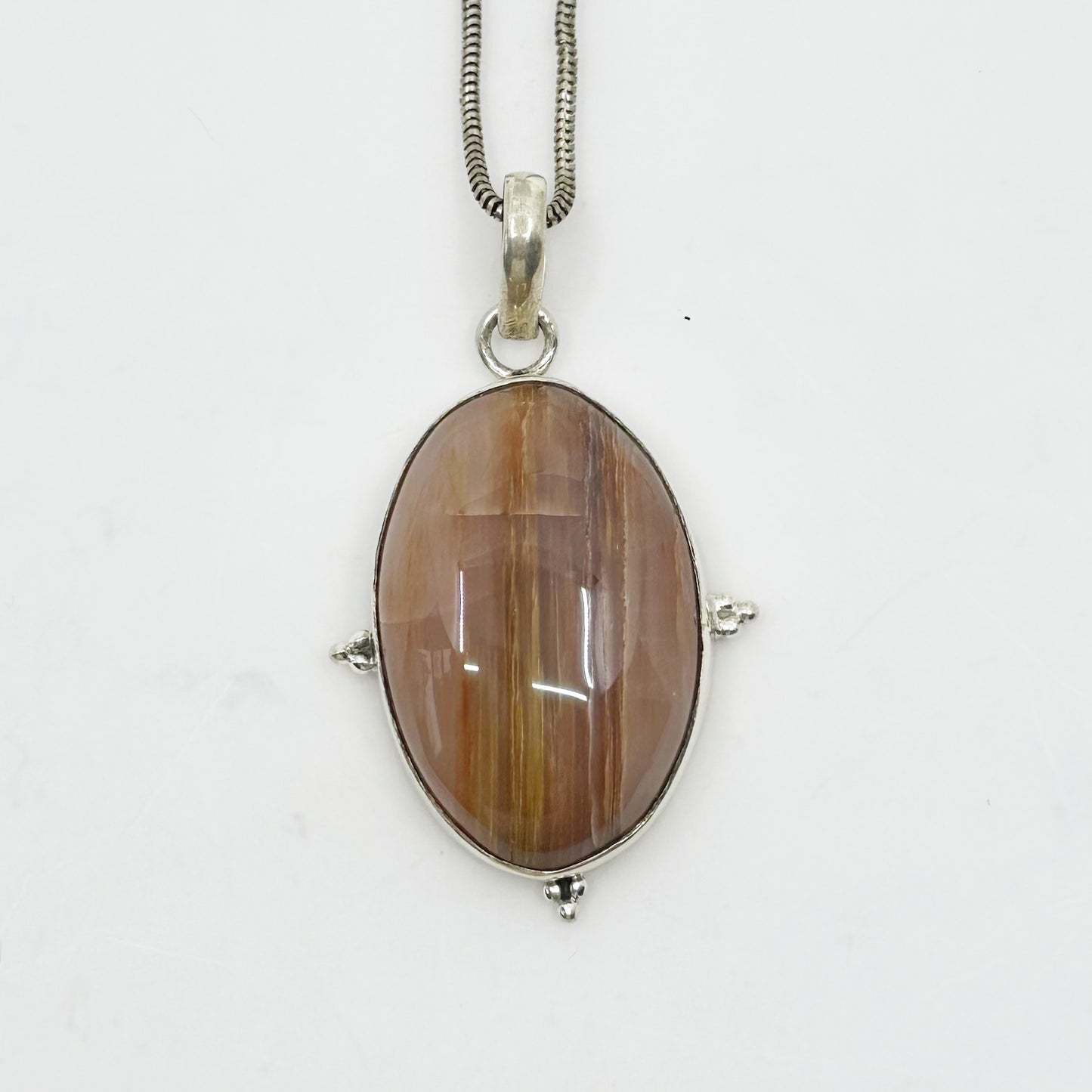 Sterling silver Petrified wood cabochon pendant - GM1082