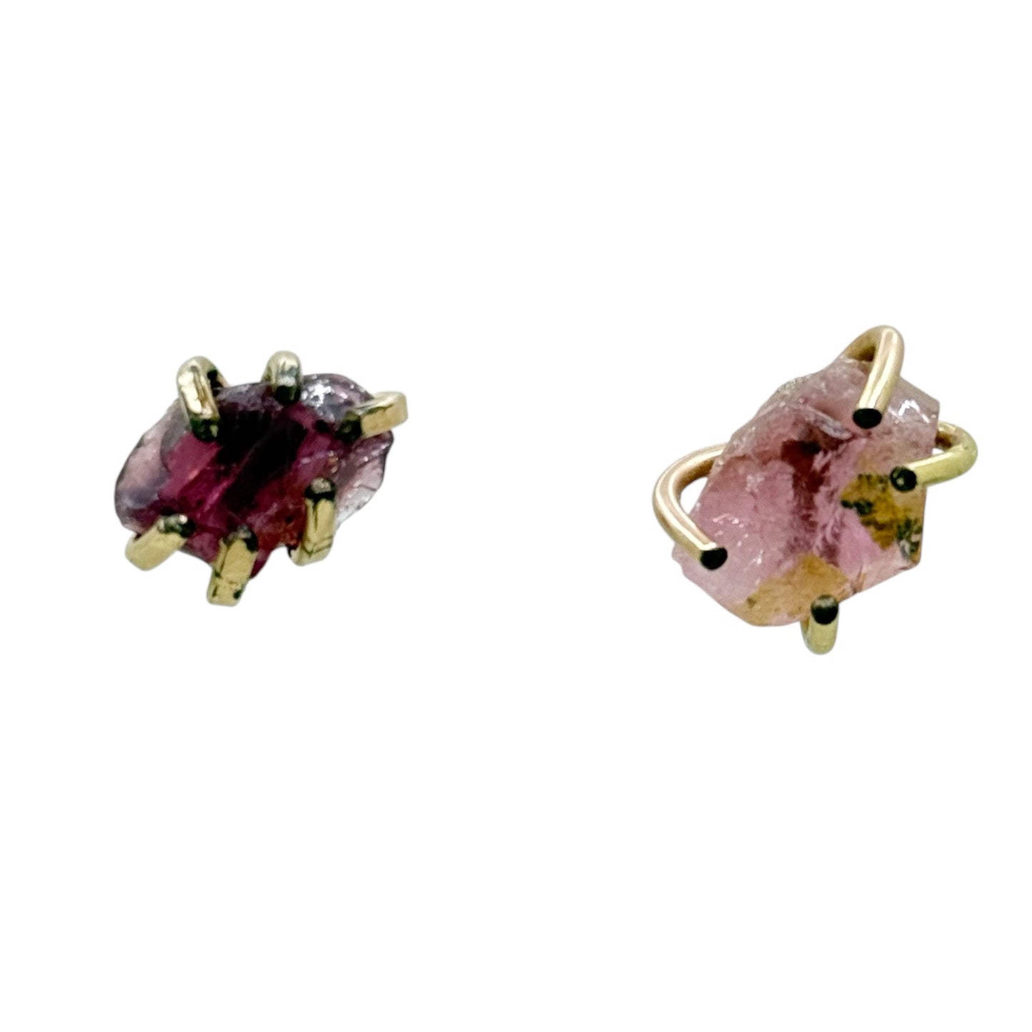 sterling silver & copper raw tourmaline stud earrings - GM1087