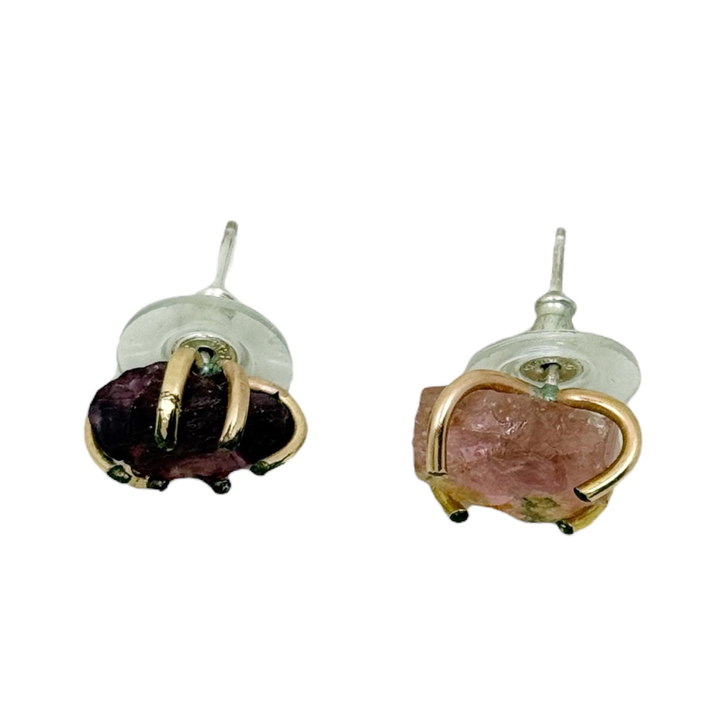 sterling silver & copper raw tourmaline stud earrings - GM1087