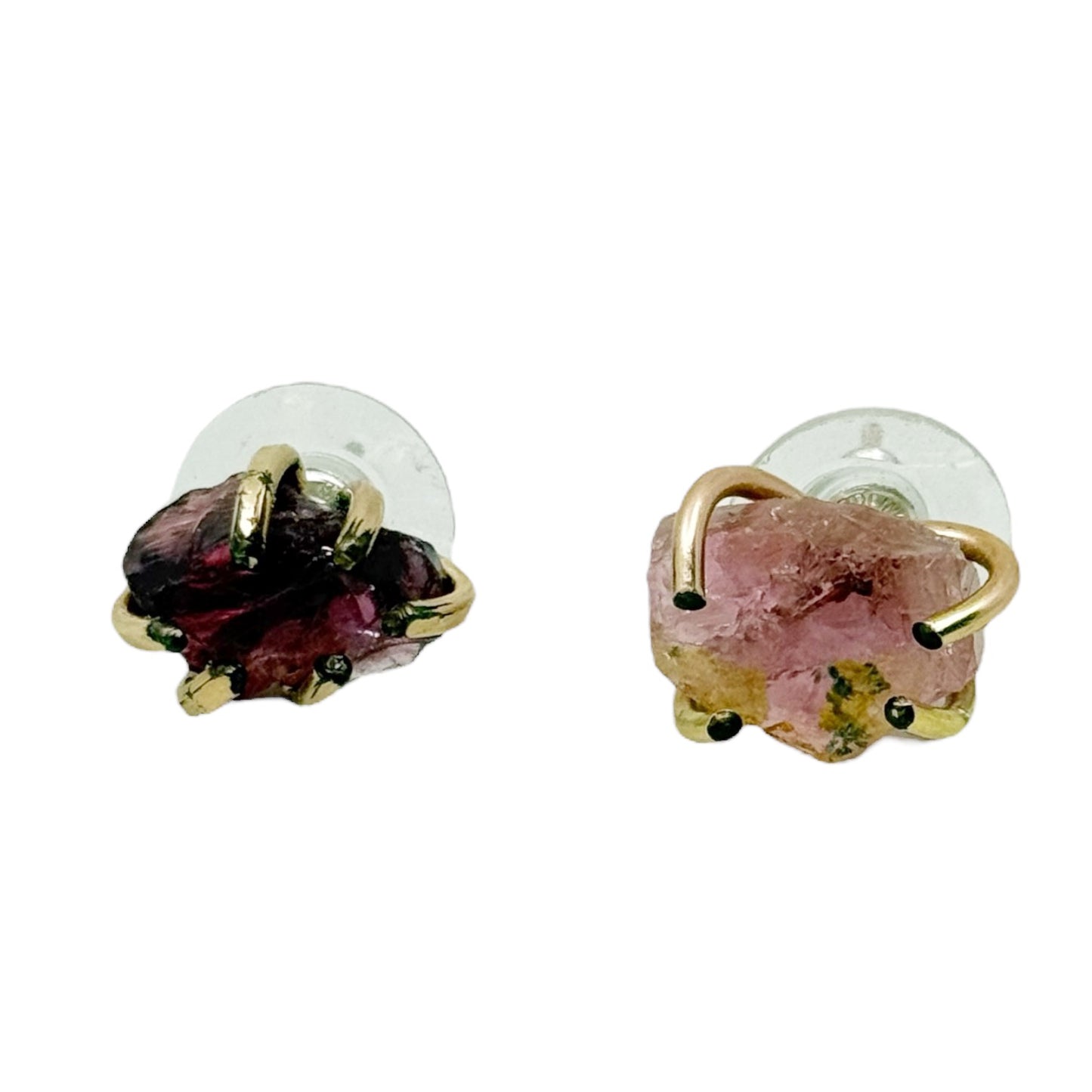 sterling silver & copper raw tourmaline stud earrings - GM1087