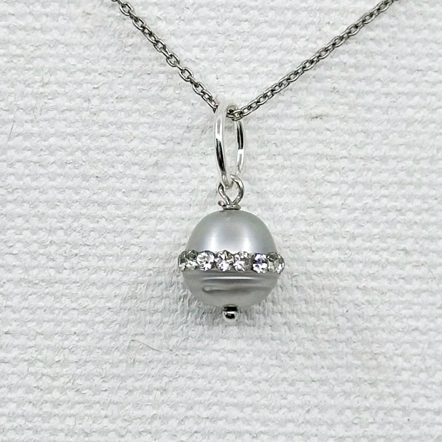 Sterling silver pearl & crystal pendant - GM1089