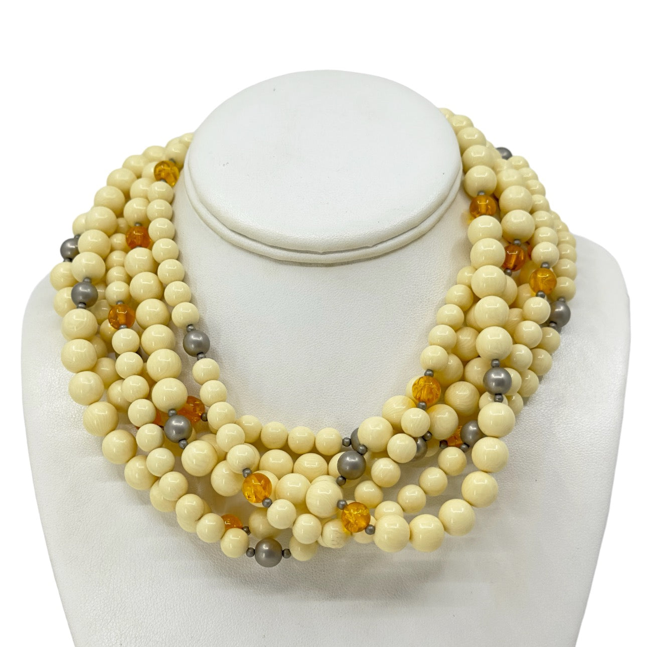 Vintage celluloid & amber bead torsade necklace GM1092