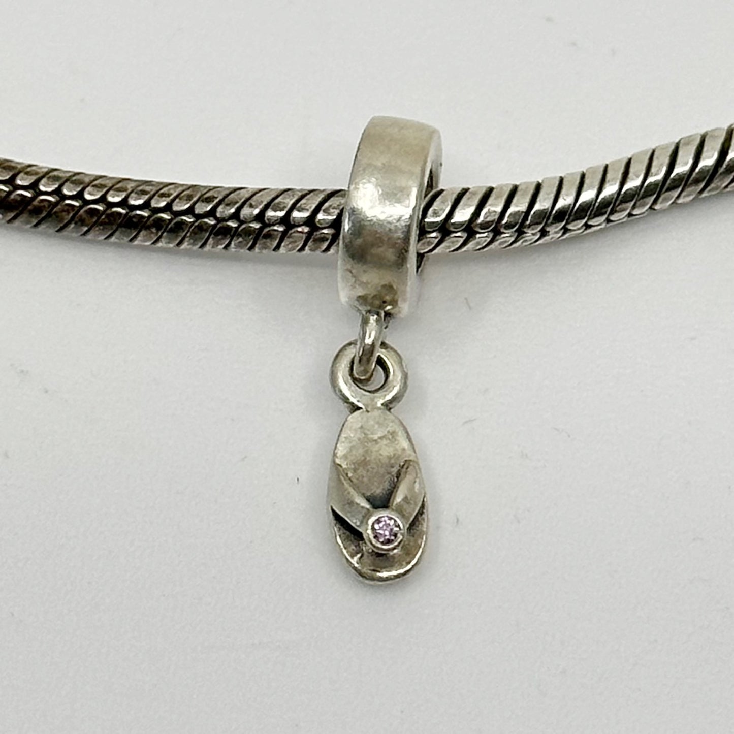 PANDORA sterling silver Flip Flop With Amethyst CZ bead Charm - GM1098