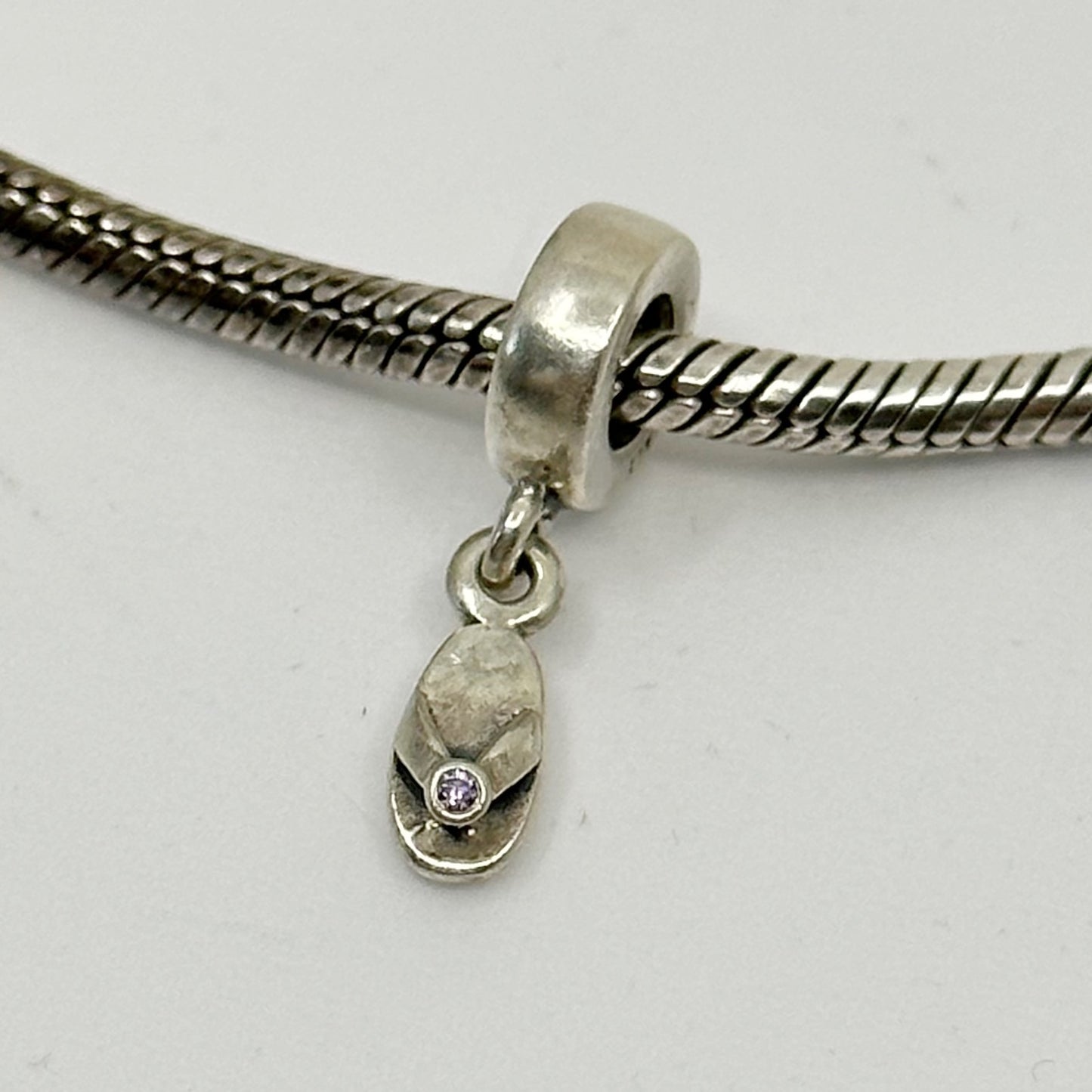 PANDORA sterling silver Flip Flop With Amethyst CZ bead Charm - GM1098