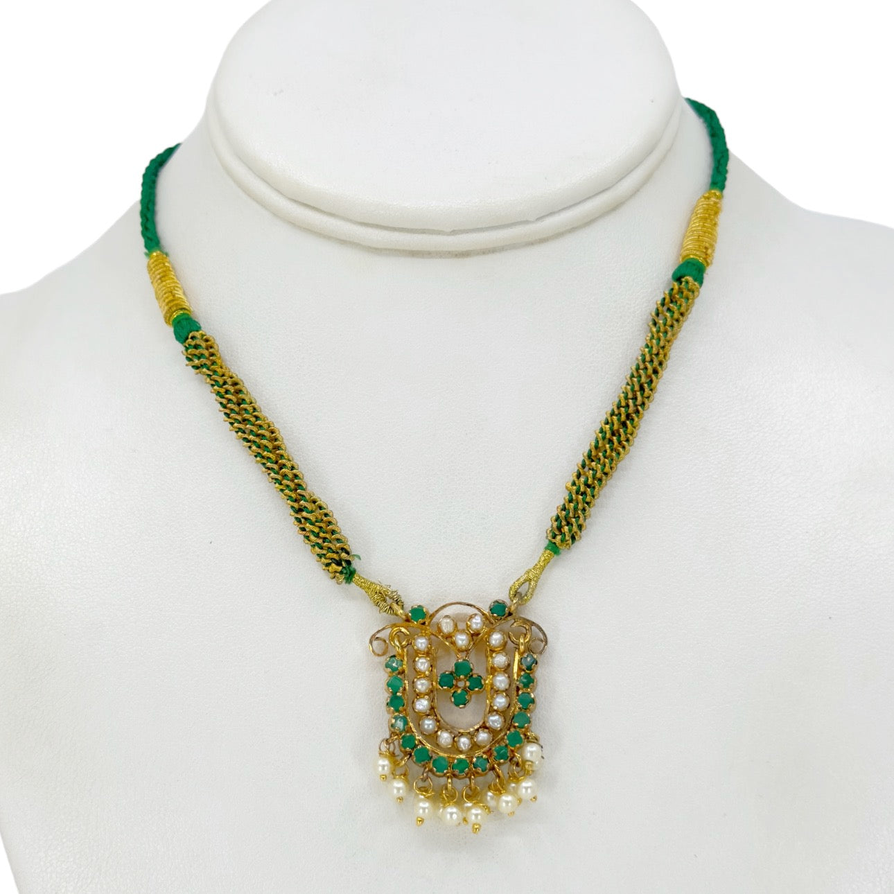 India 18k Gold Filled Freshwater & chrysoprase cord necklace - GM1105