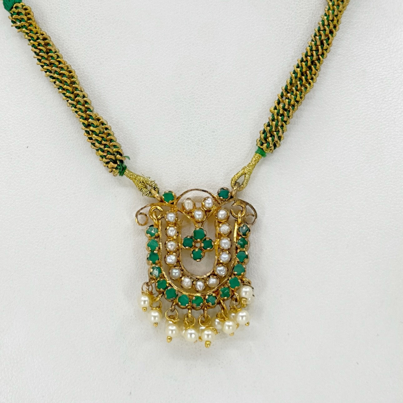 India 18k Gold Filled Freshwater & chrysoprase cord necklace - GM1105