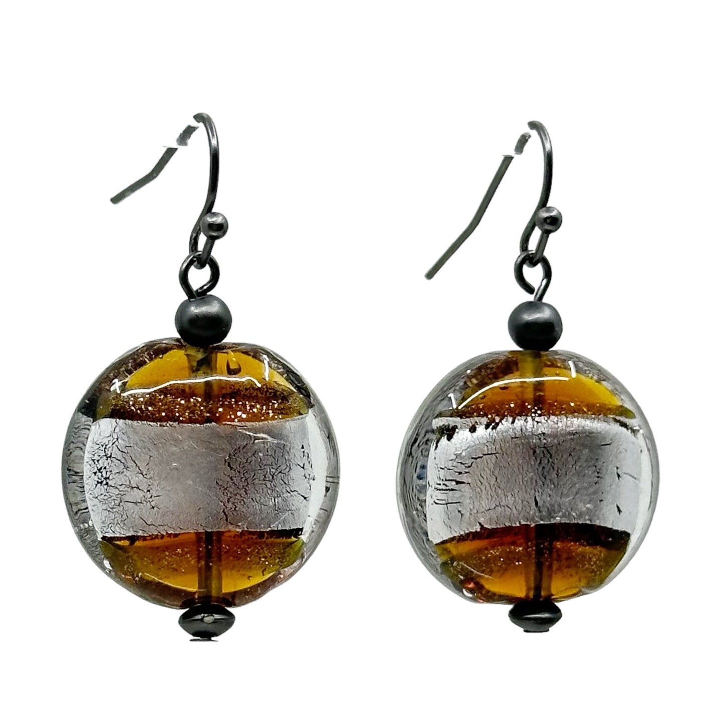 Sterling silver foil Lampwork glass bead earrings - GM1107