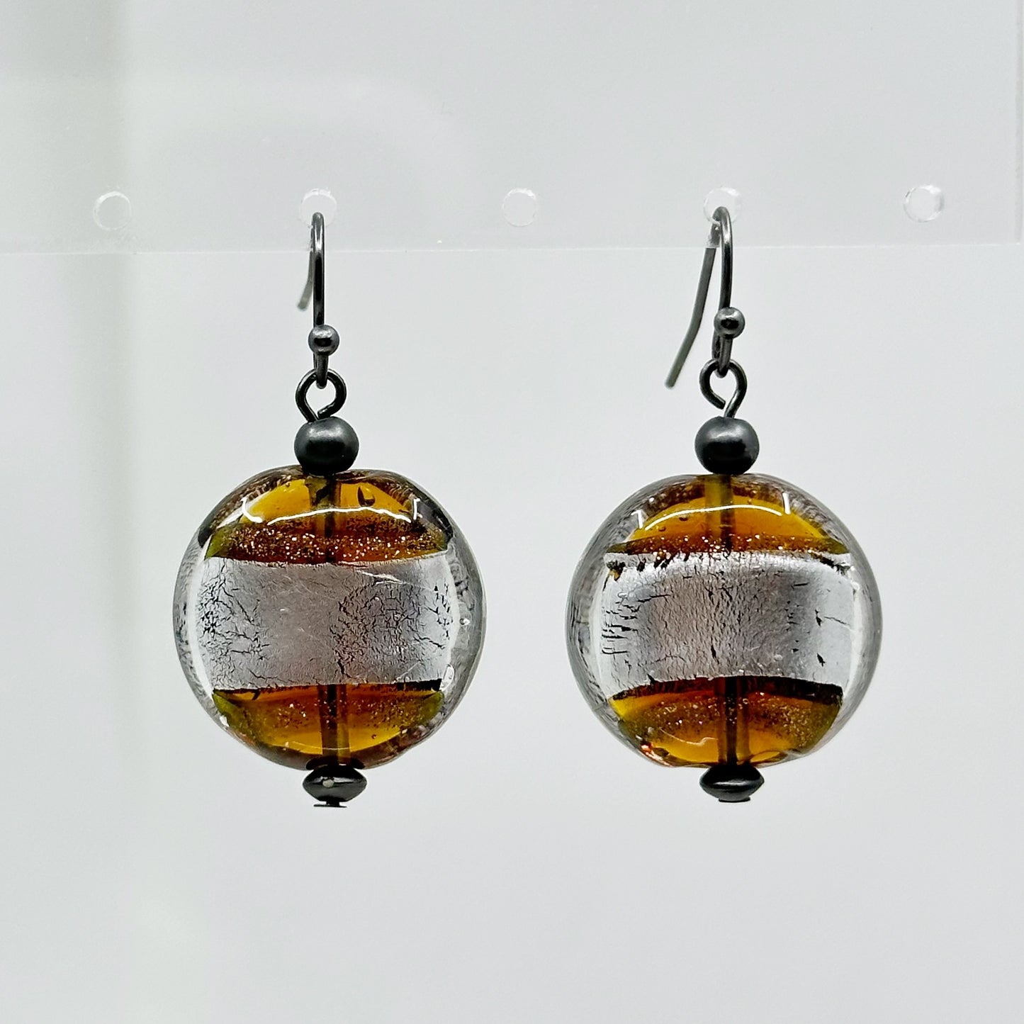 Sterling silver foil Lampwork glass bead earrings - GM1107