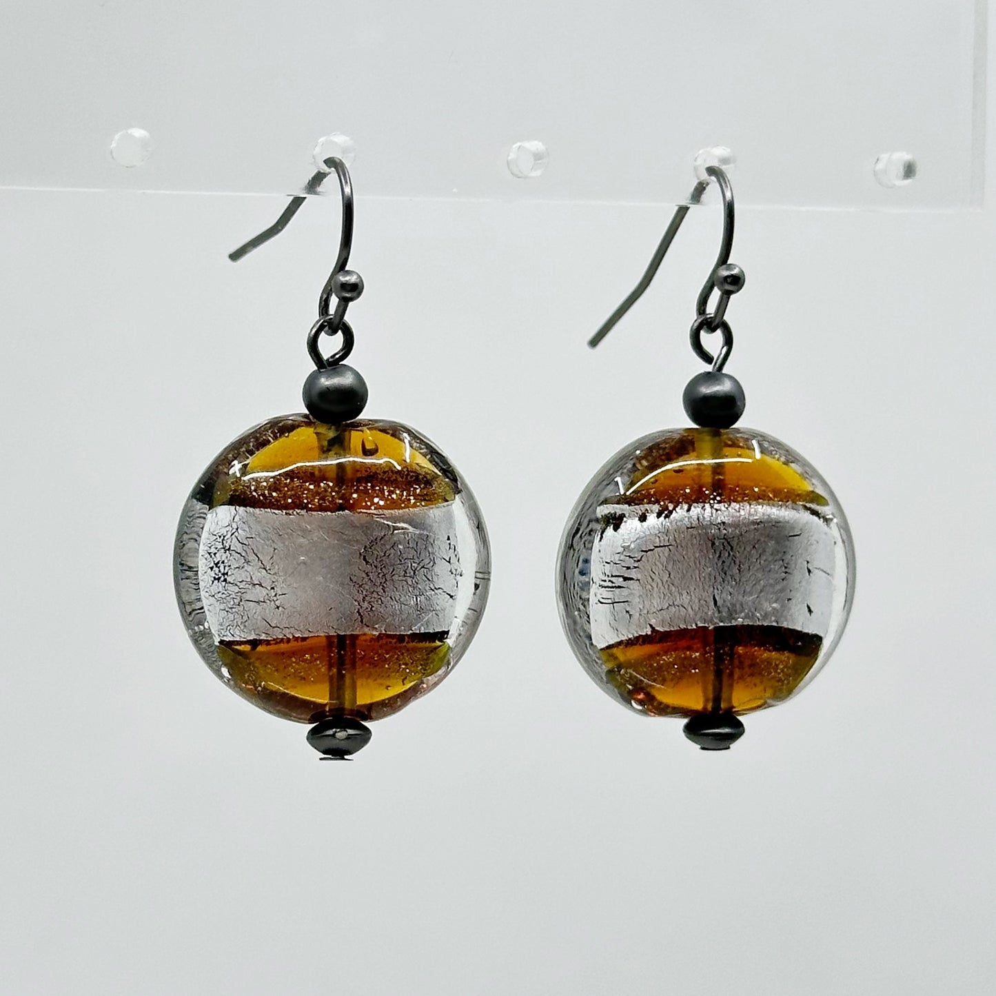 Sterling silver foil Lampwork glass bead earrings - GM1107