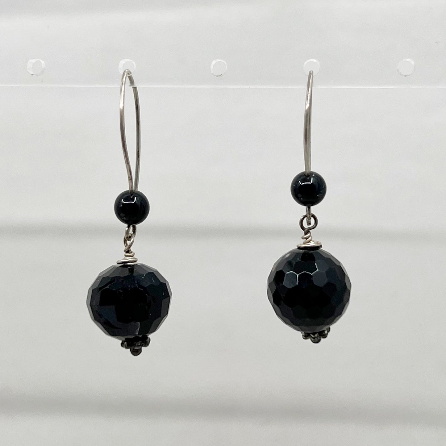 Hand Made sterling silver onyx bead earrings - GM1109