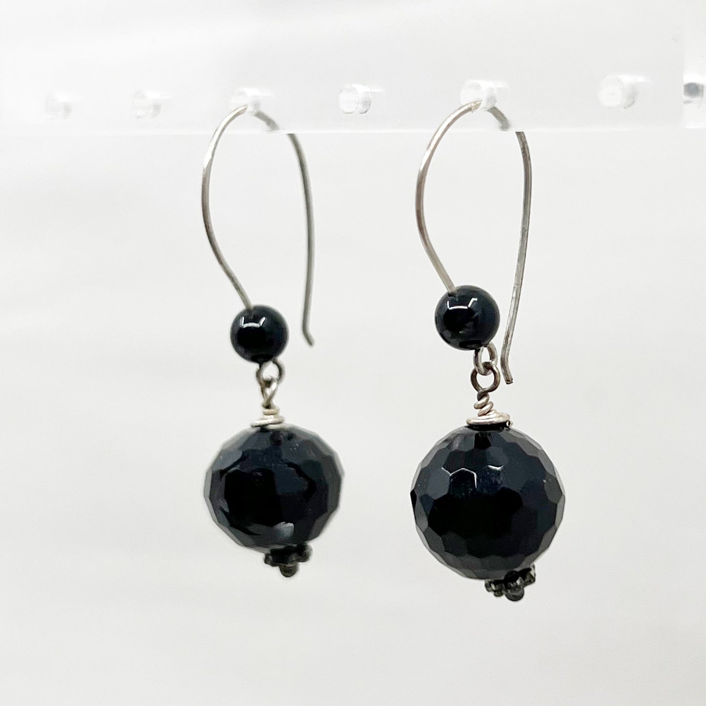 Hand Made sterling silver onyx bead earrings - GM1109