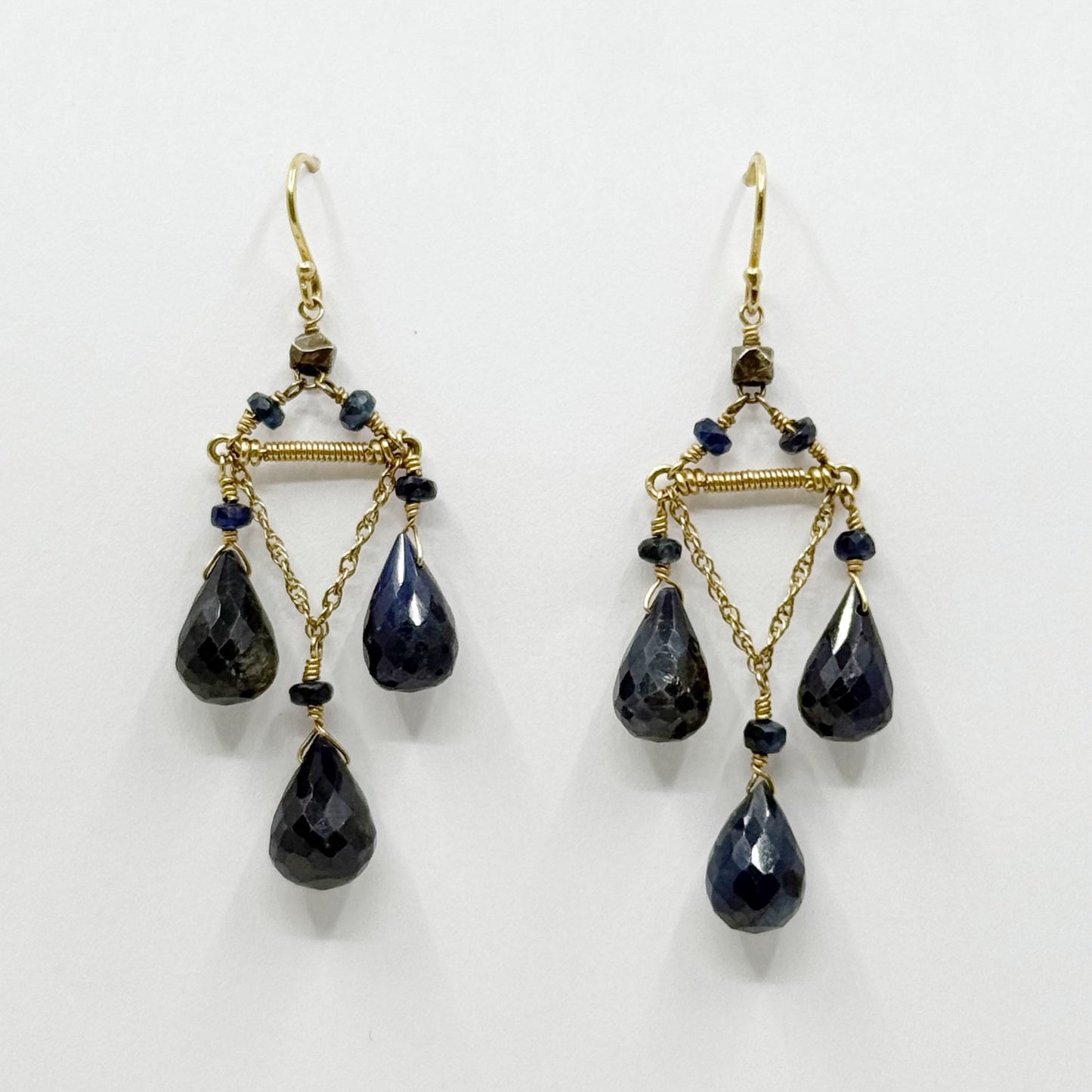 Hand Made 14k gold sapphire chandelier earrings - GM111