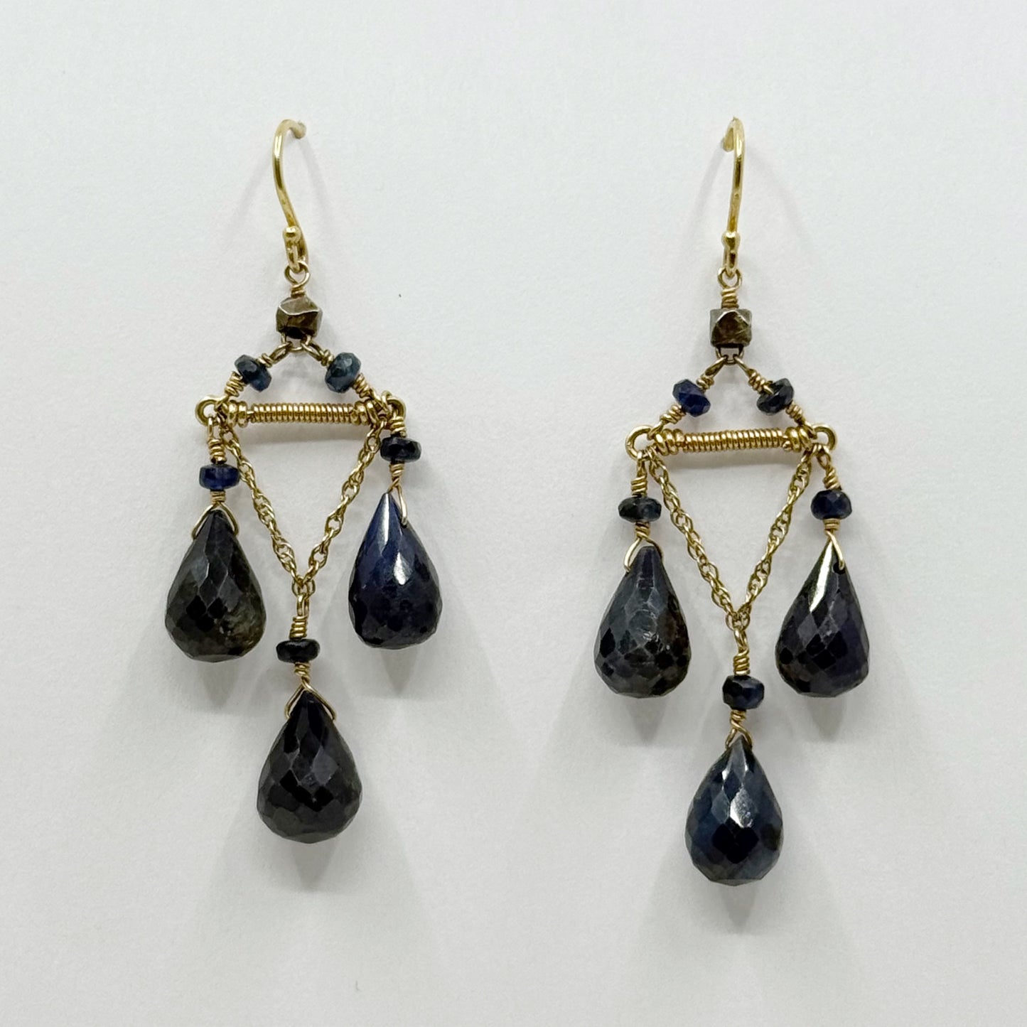 Hand Made 14k gold sapphire chandelier earrings - GM111