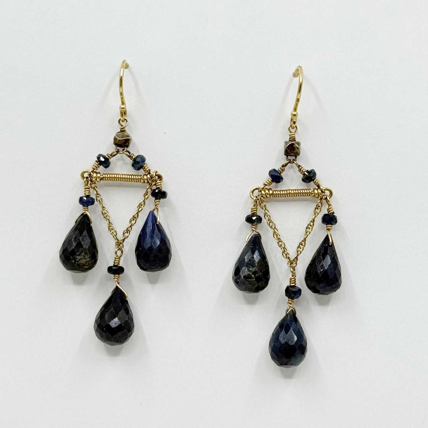 Hand Made 14k gold sapphire chandelier earrings - GM111