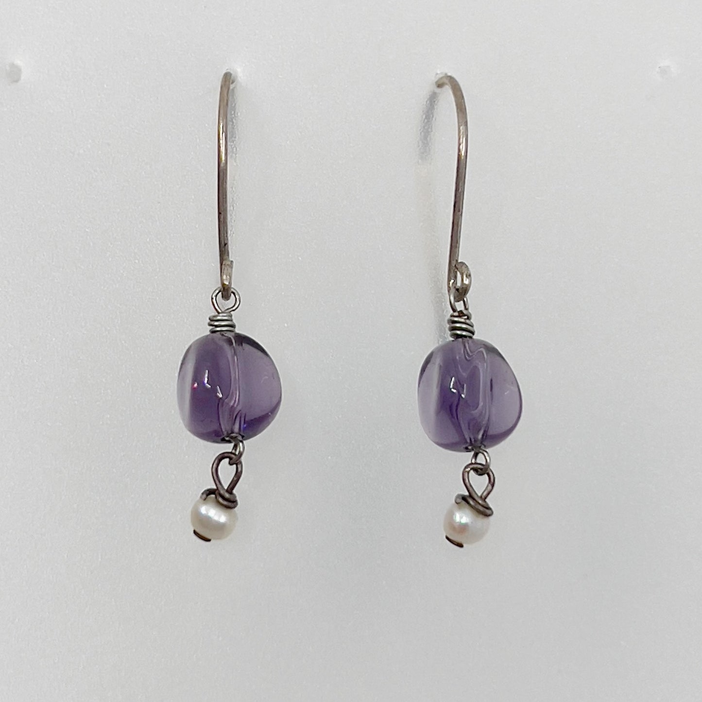 Hand Made sterling silver amethyst & pearl earrings - GM1111