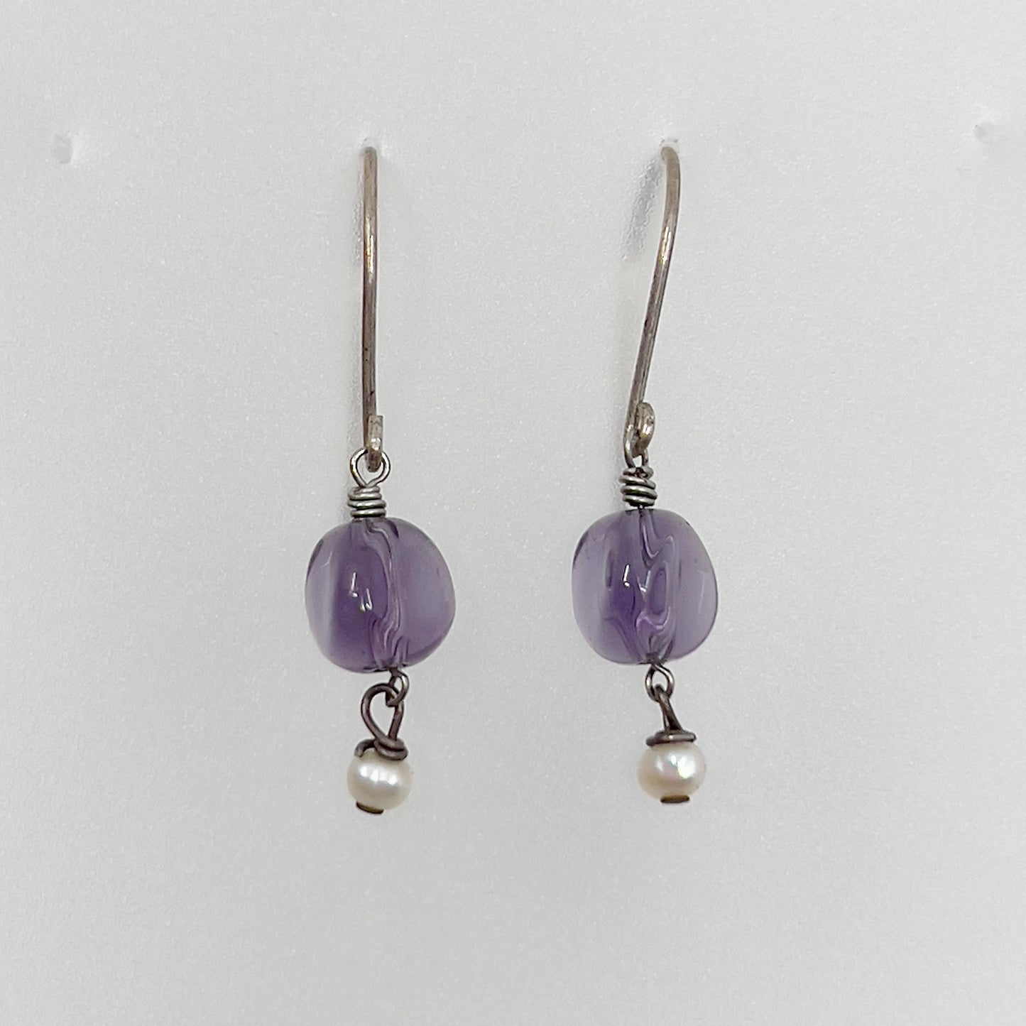 Hand Made sterling silver amethyst & pearl earrings - GM1111