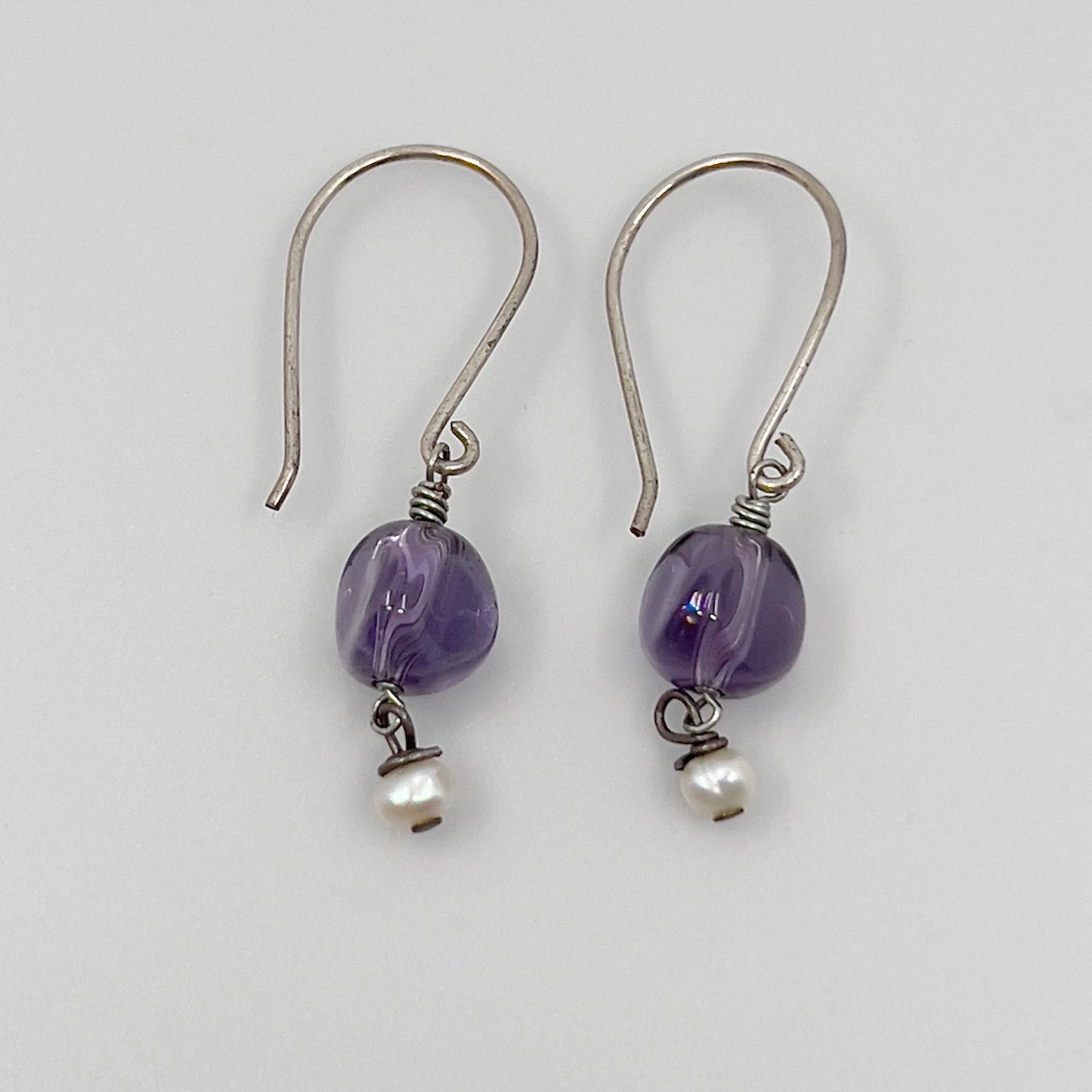 Hand Made sterling silver amethyst & pearl earrings - GM1111