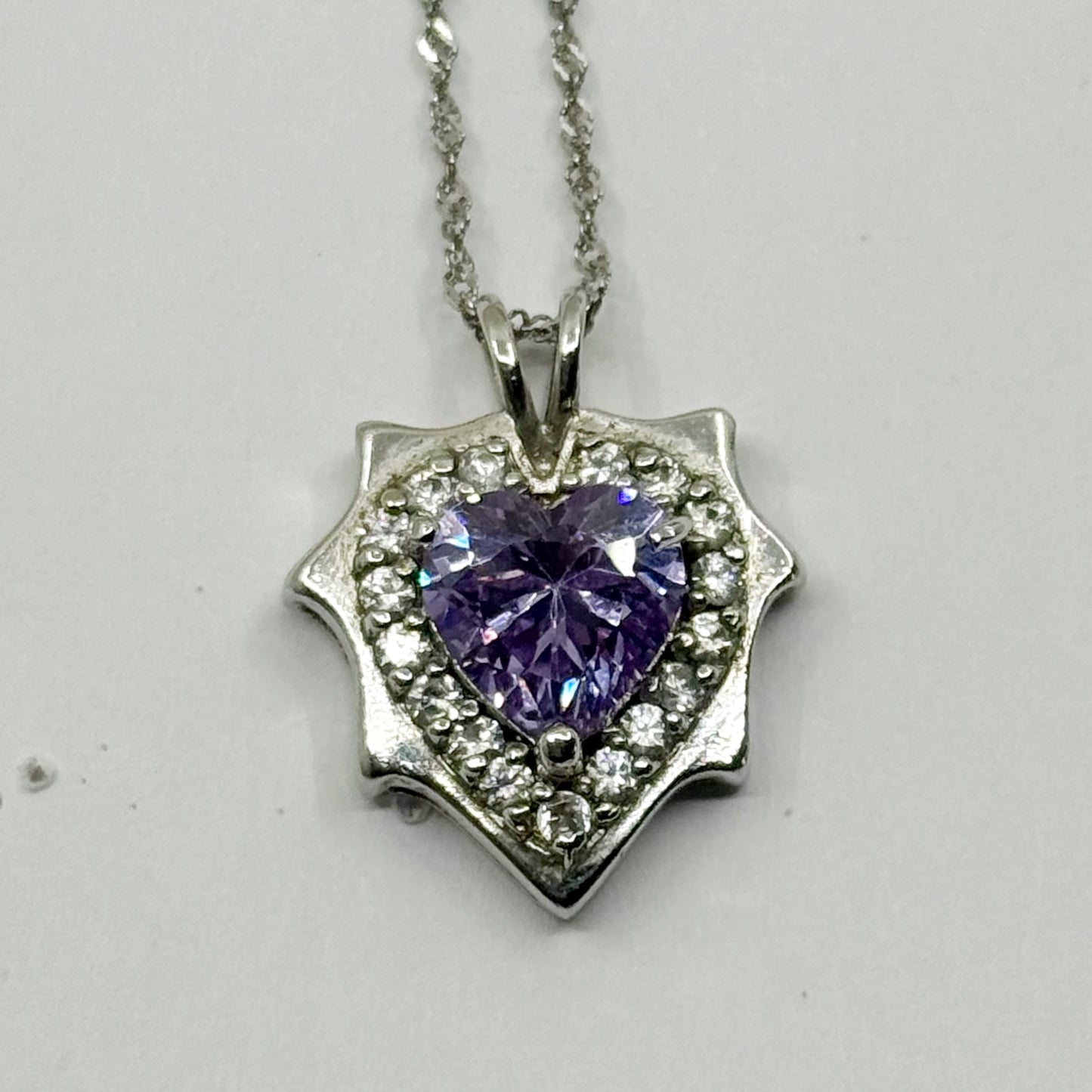 sterling silver cubic zirconia heart pendant necklace - GM1114