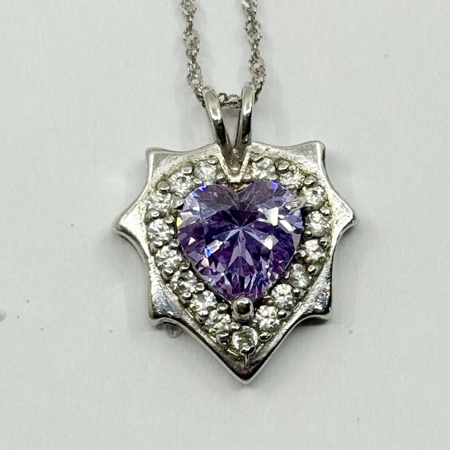 sterling silver cubic zirconia heart pendant necklace - GM1114