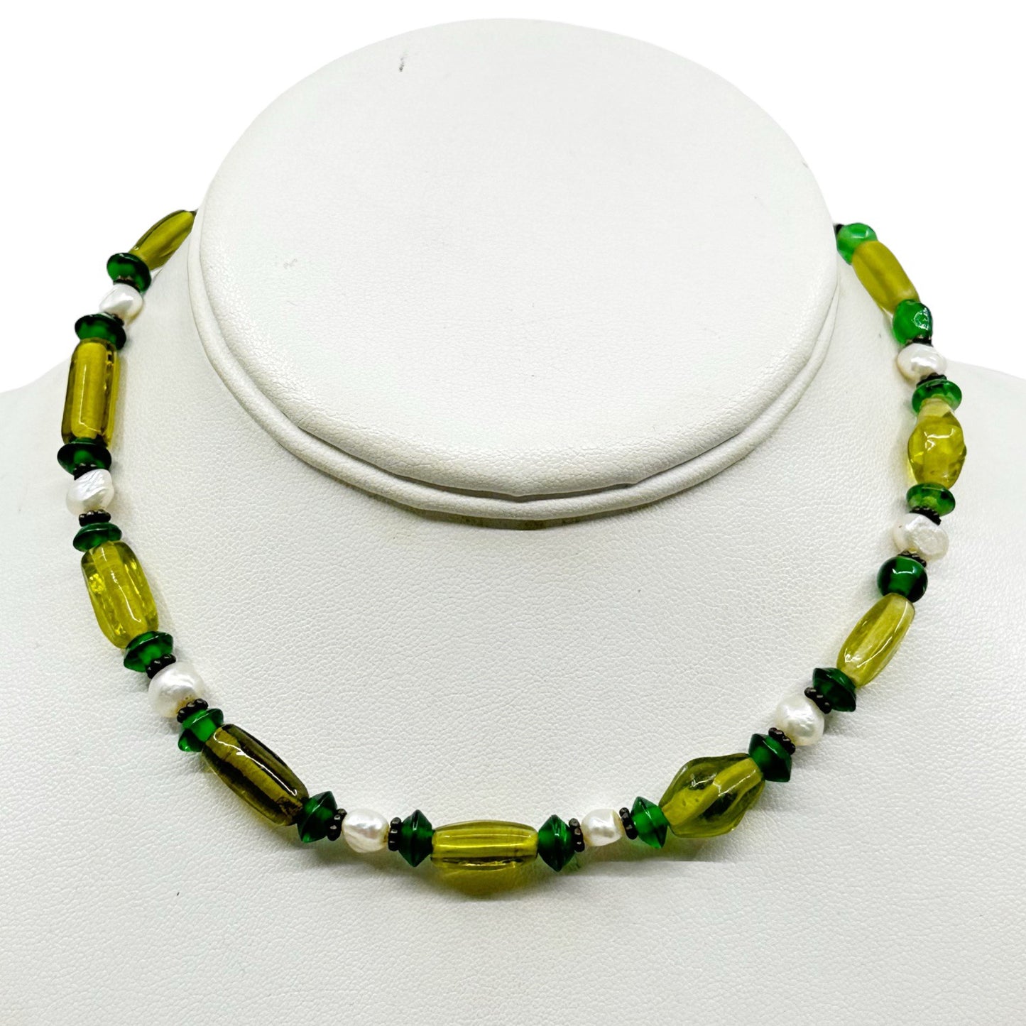 sterling silver Silver freshwater pearl & glass bead necklace - GM1118