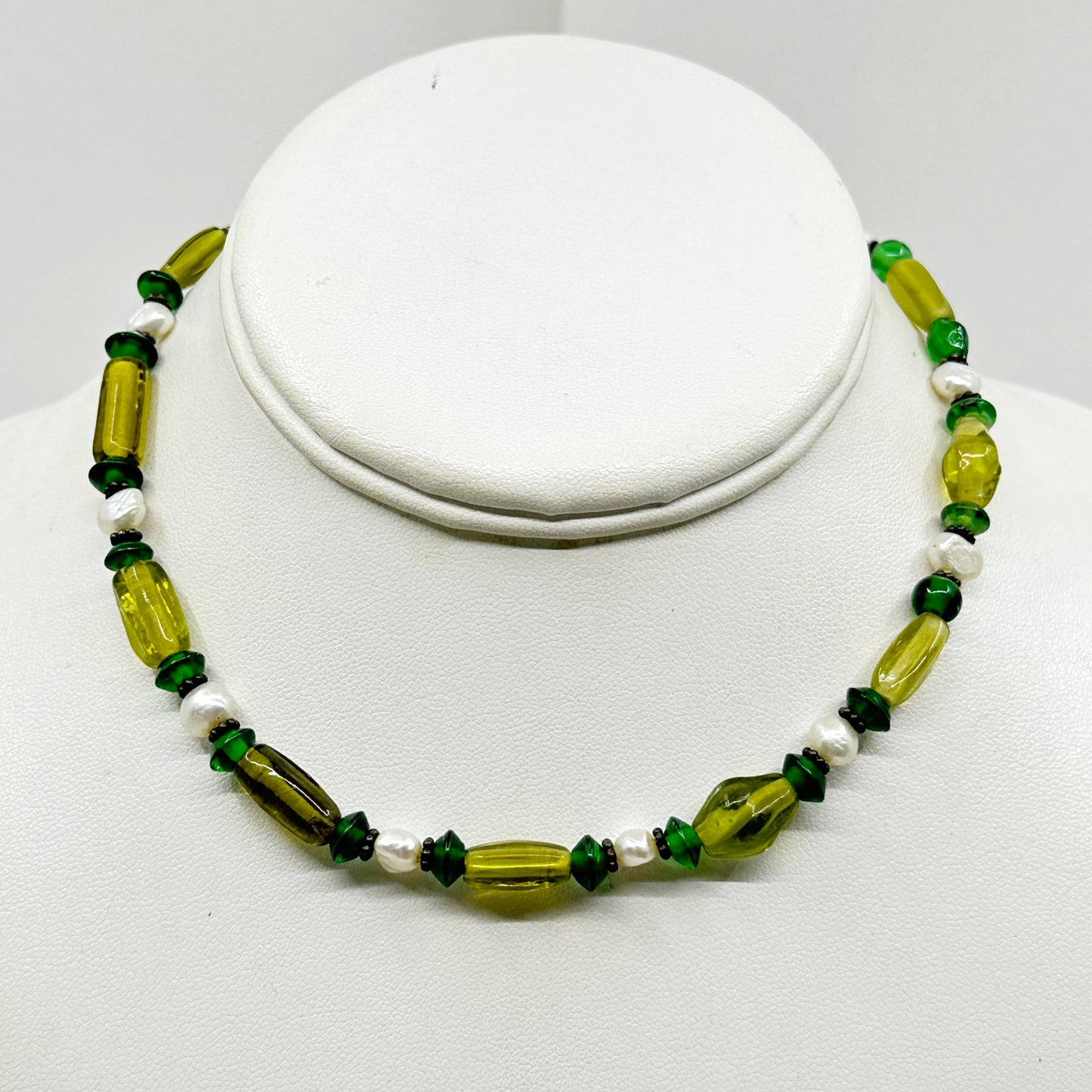 sterling silver Silver freshwater pearl & glass bead necklace - GM1118