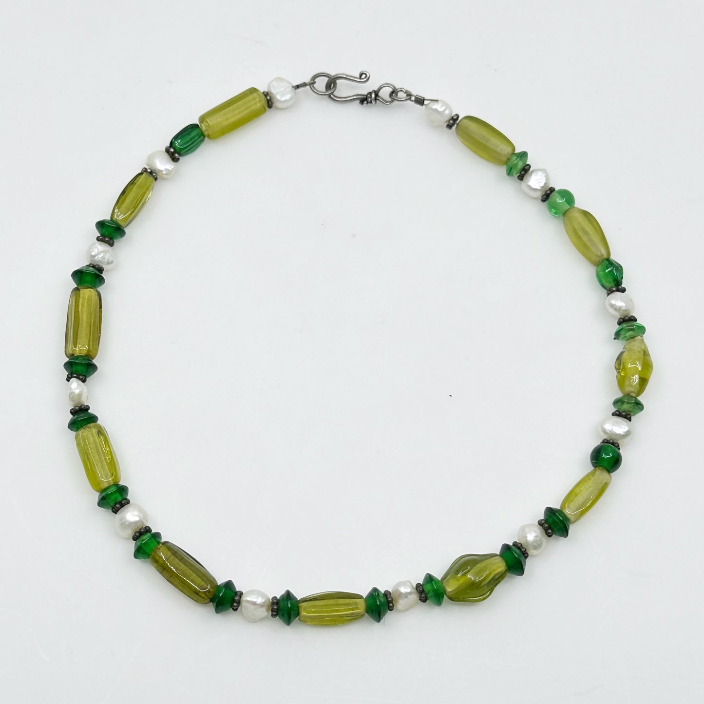 sterling silver Silver freshwater pearl & glass bead necklace - GM1118