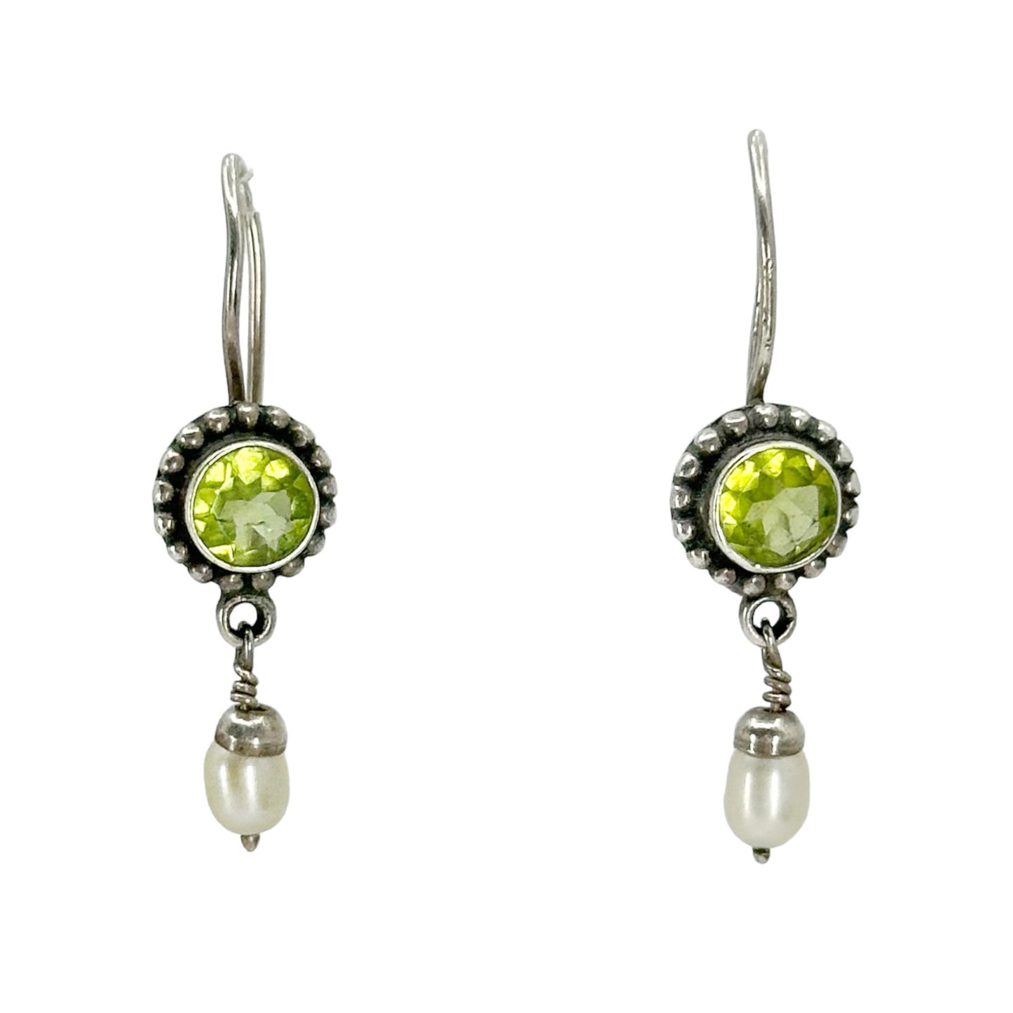 Sterling silver Pearl & peridot drop earrings - GM112