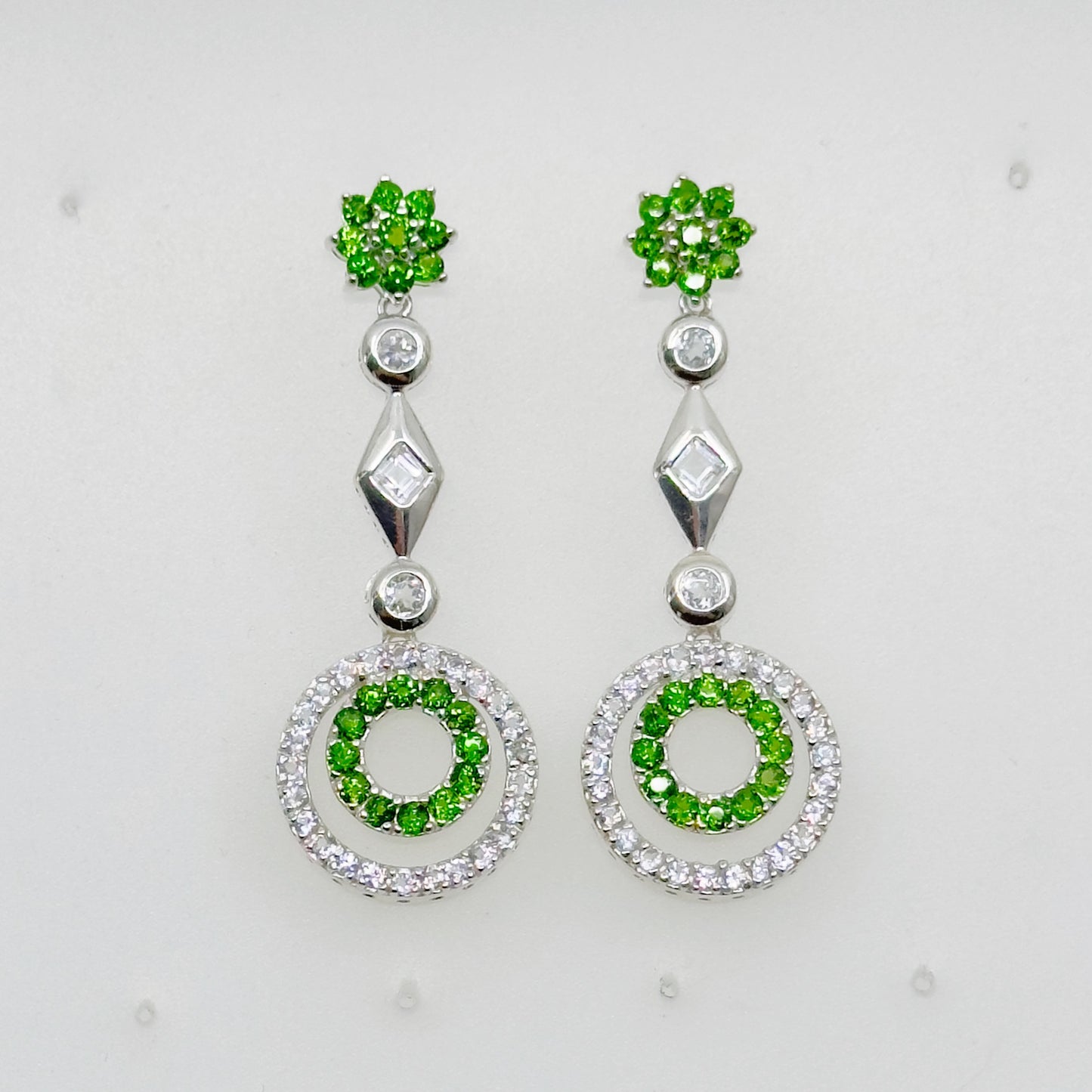 Sterling silver Peridot & cubic zirconia drop earrings - GM1121
