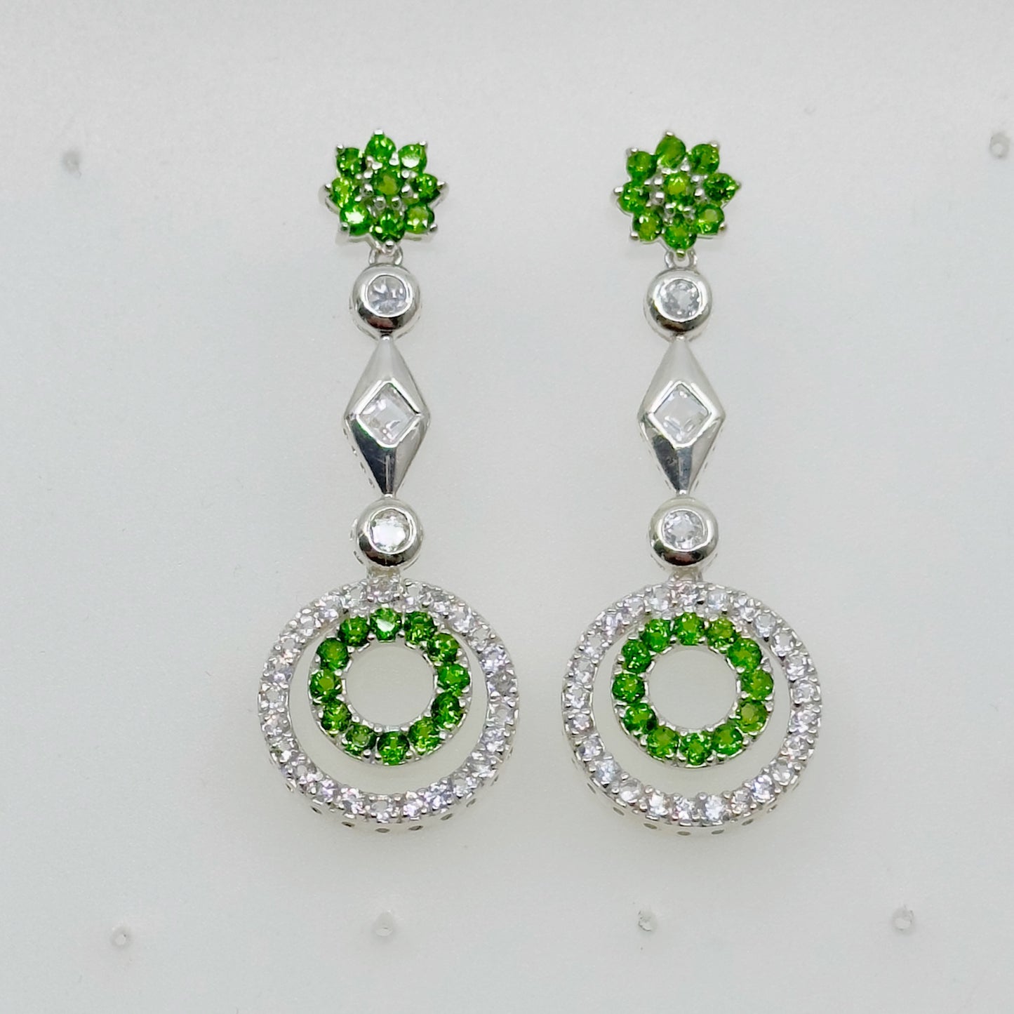 Sterling silver Peridot & cubic zirconia drop earrings - GM1121