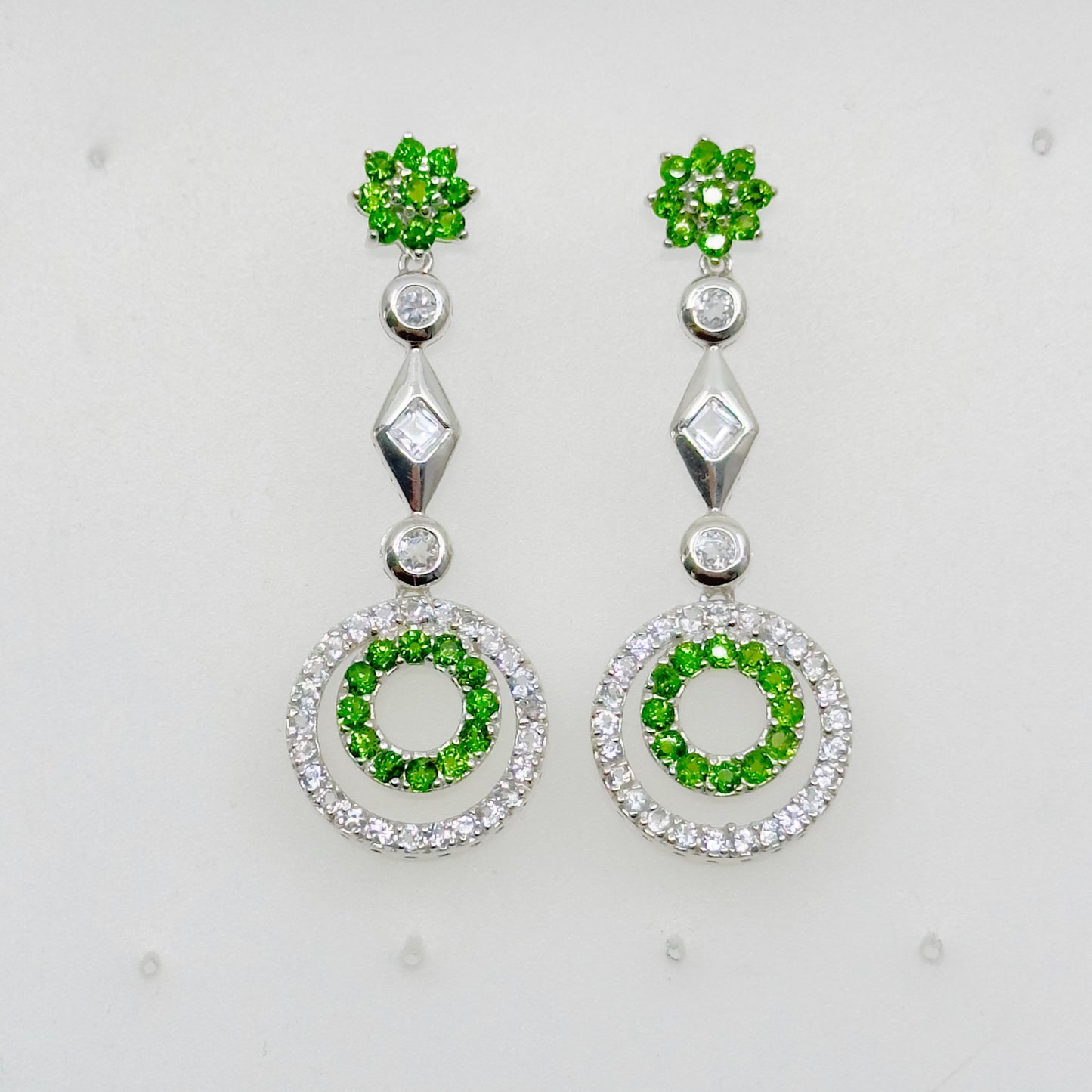 Sterling silver Peridot & cubic zirconia drop earrings - GM1121