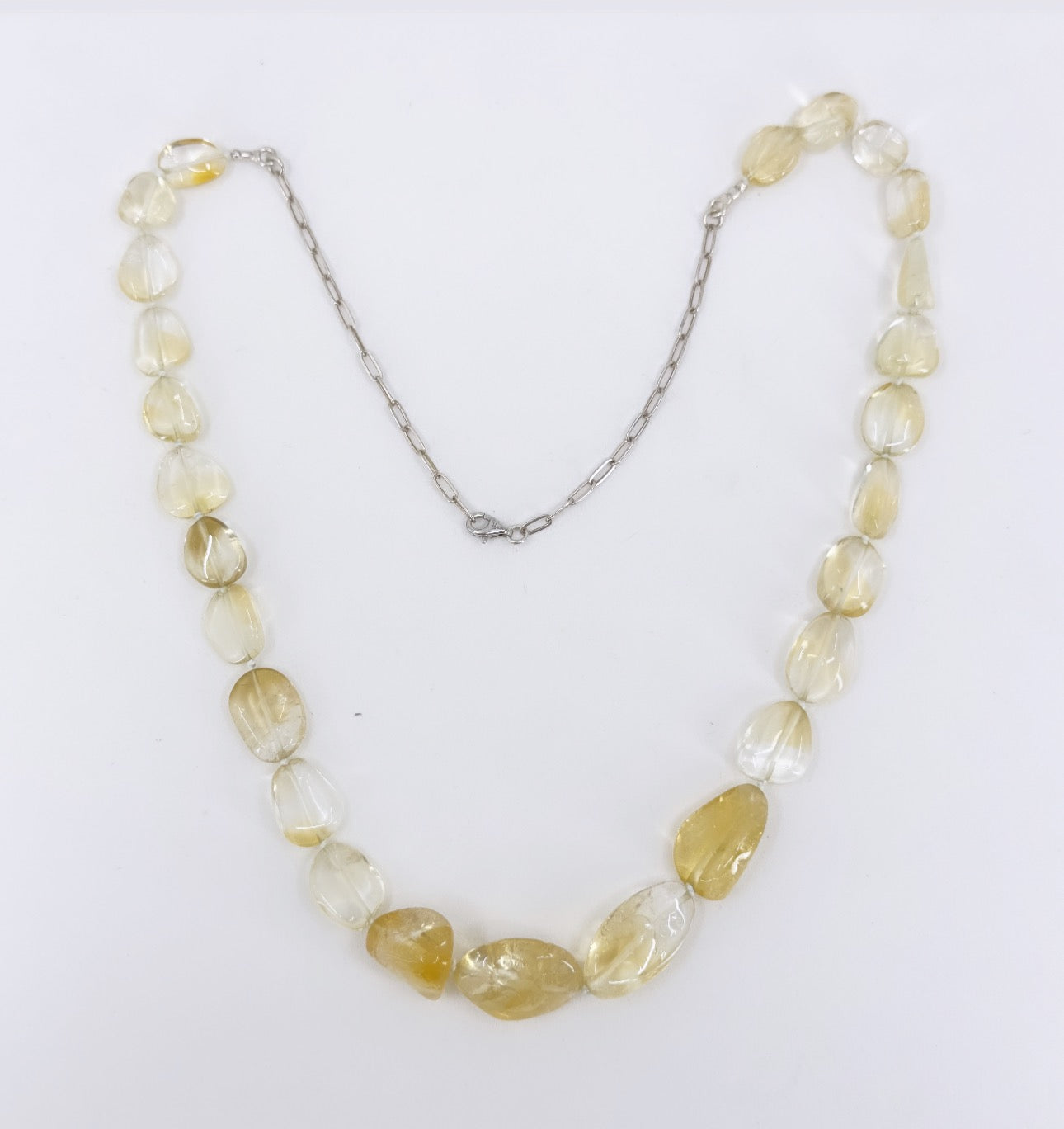 Hand Made Sterling Silver graduated citrine bead necklace - GM1124