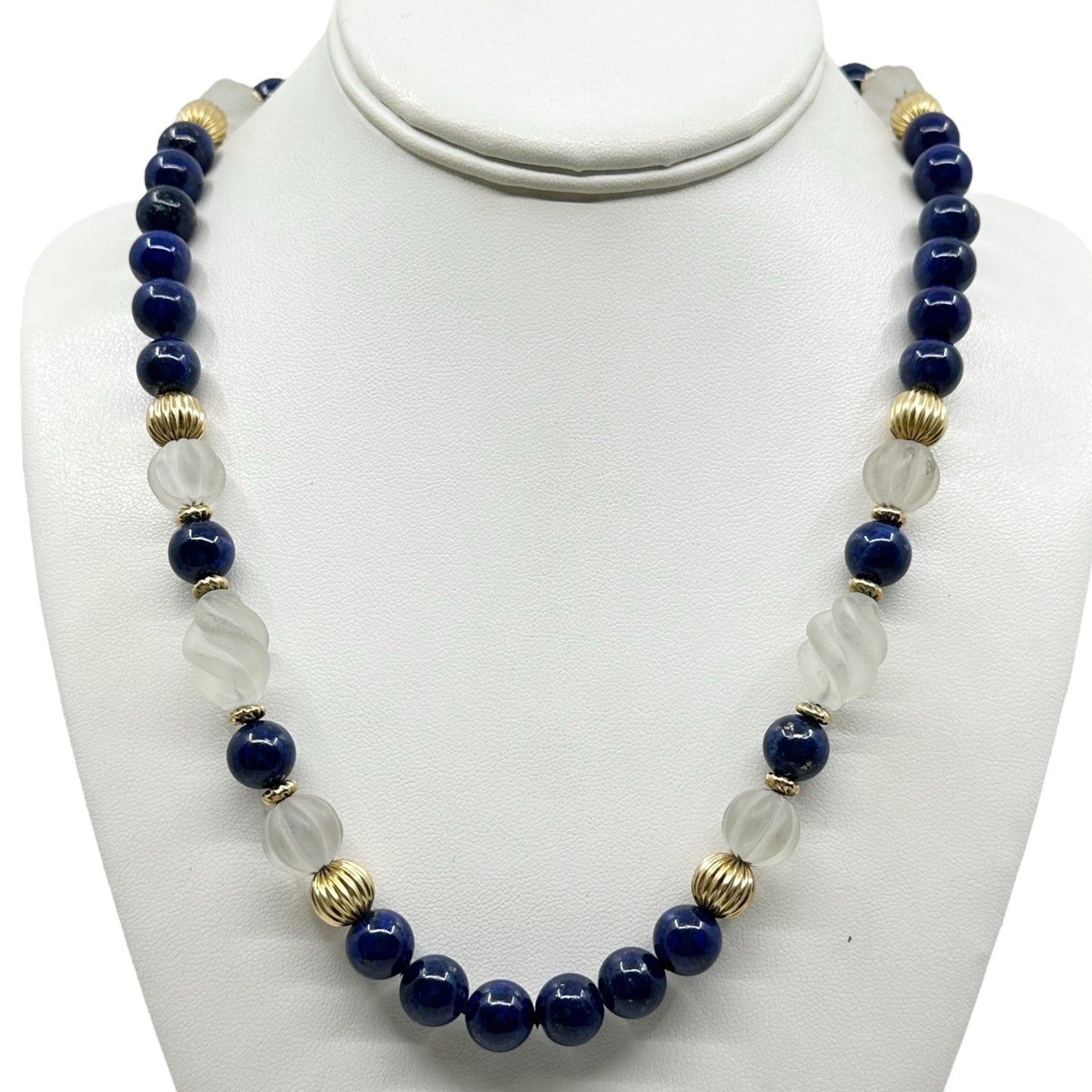 Vintage 14k Gold filled lapis lazuli & rock crystal bead necklace - GM1126