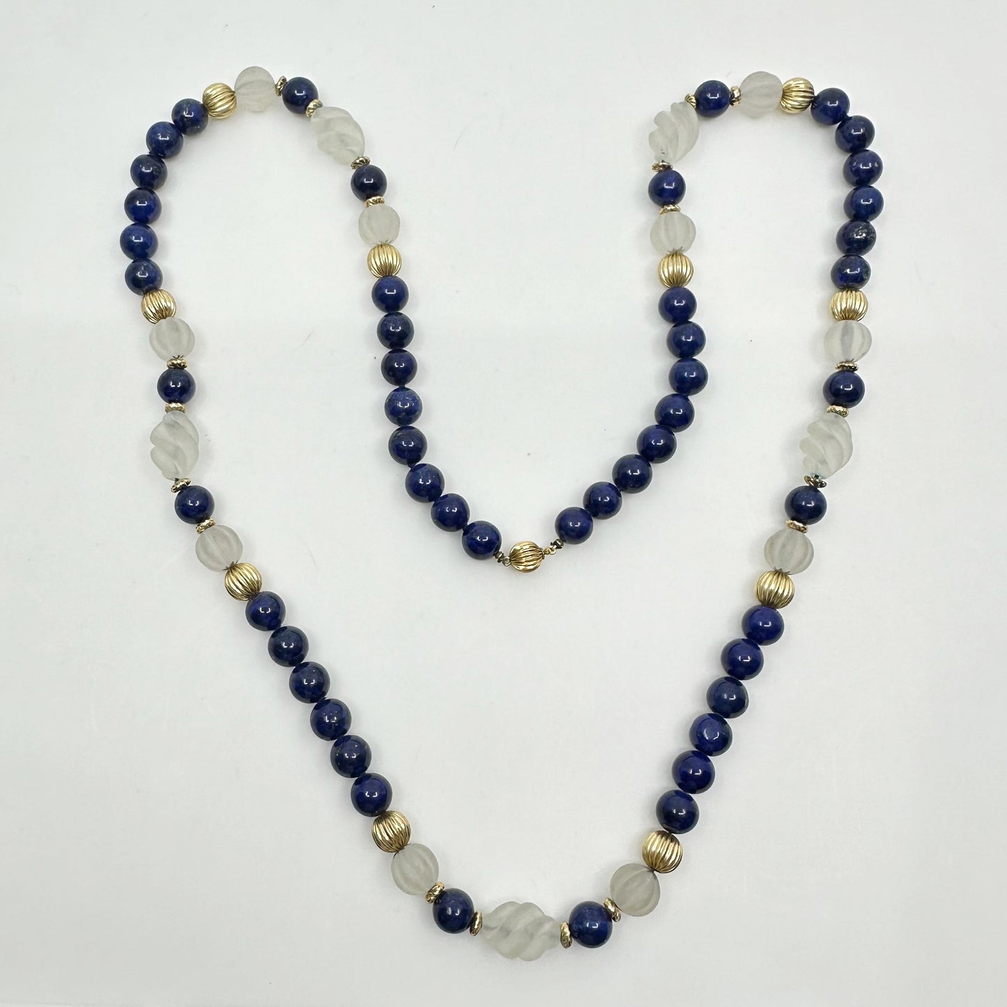 Vintage 14k Gold filled lapis lazuli & rock crystal bead necklace - GM1126