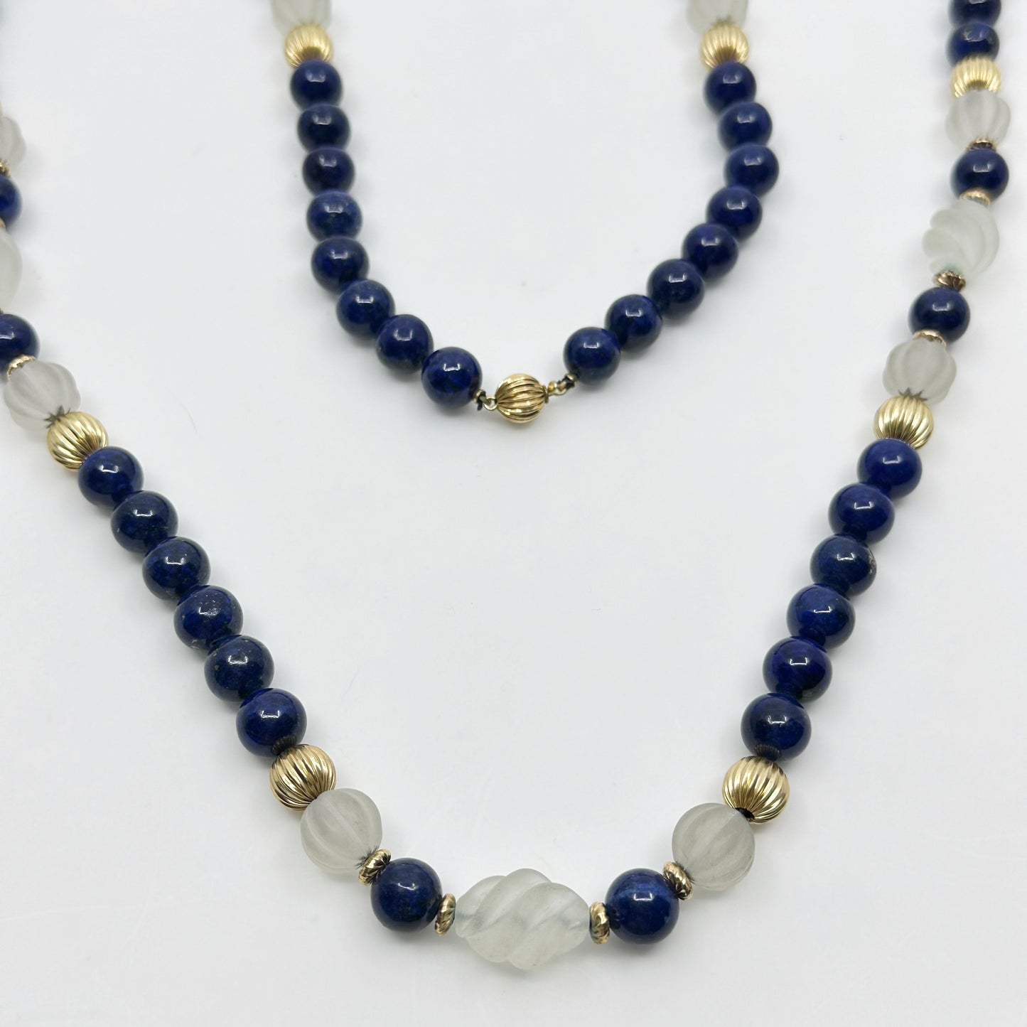 Vintage 14k Gold filled lapis lazuli & rock crystal bead necklace - GM1126