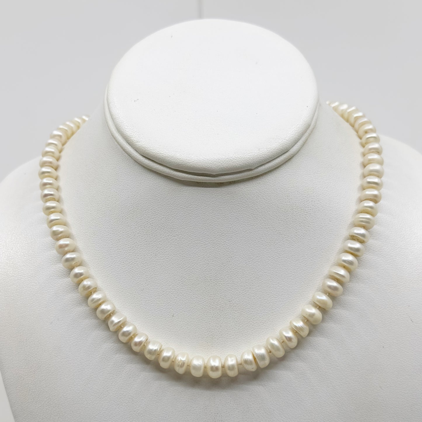 sterling silver 7mm button freshwater pearl necklace - GM1133